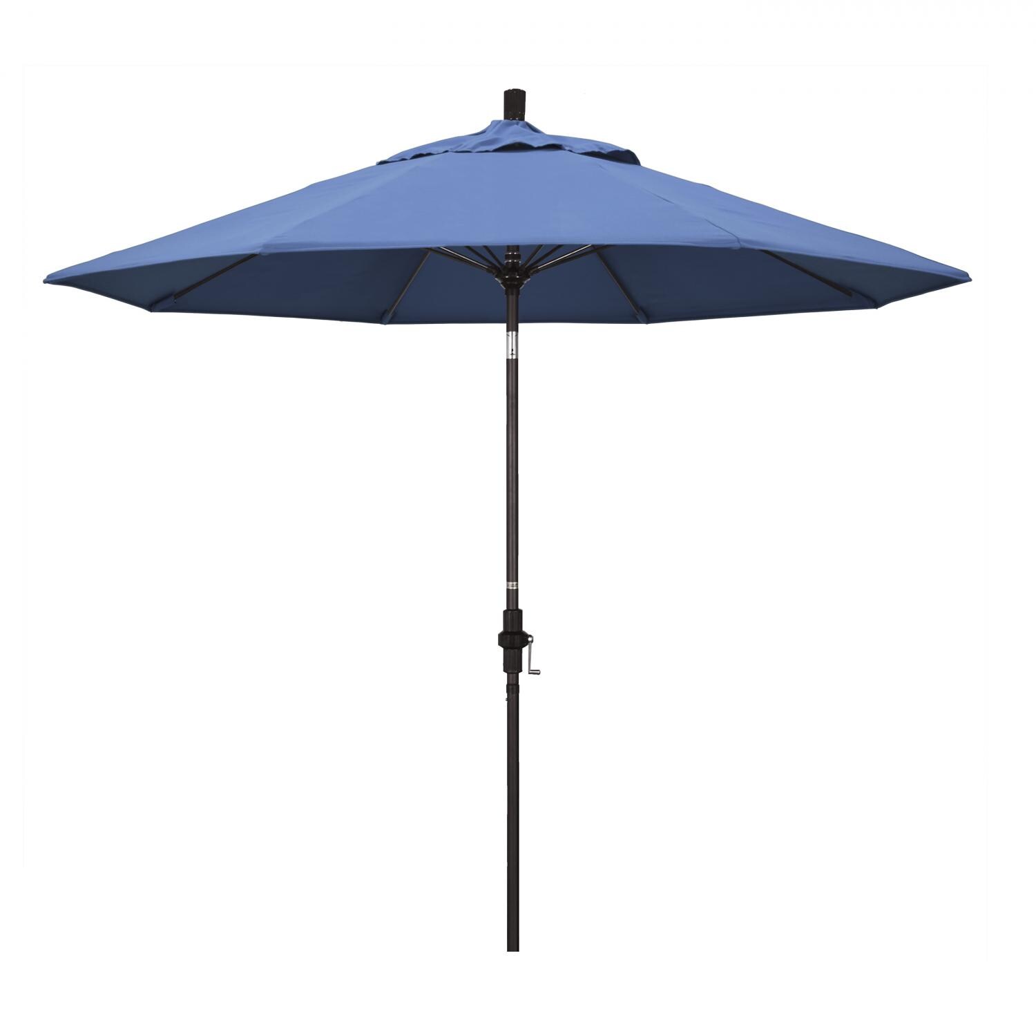 California Umbrella 9 Ft Octagonal Aluminum Collar Tilt Patio Umbrella W/ Crank Lift & Fiberglass Ribs - Bronze Frame / Frost Blue Canopy thumbnail
