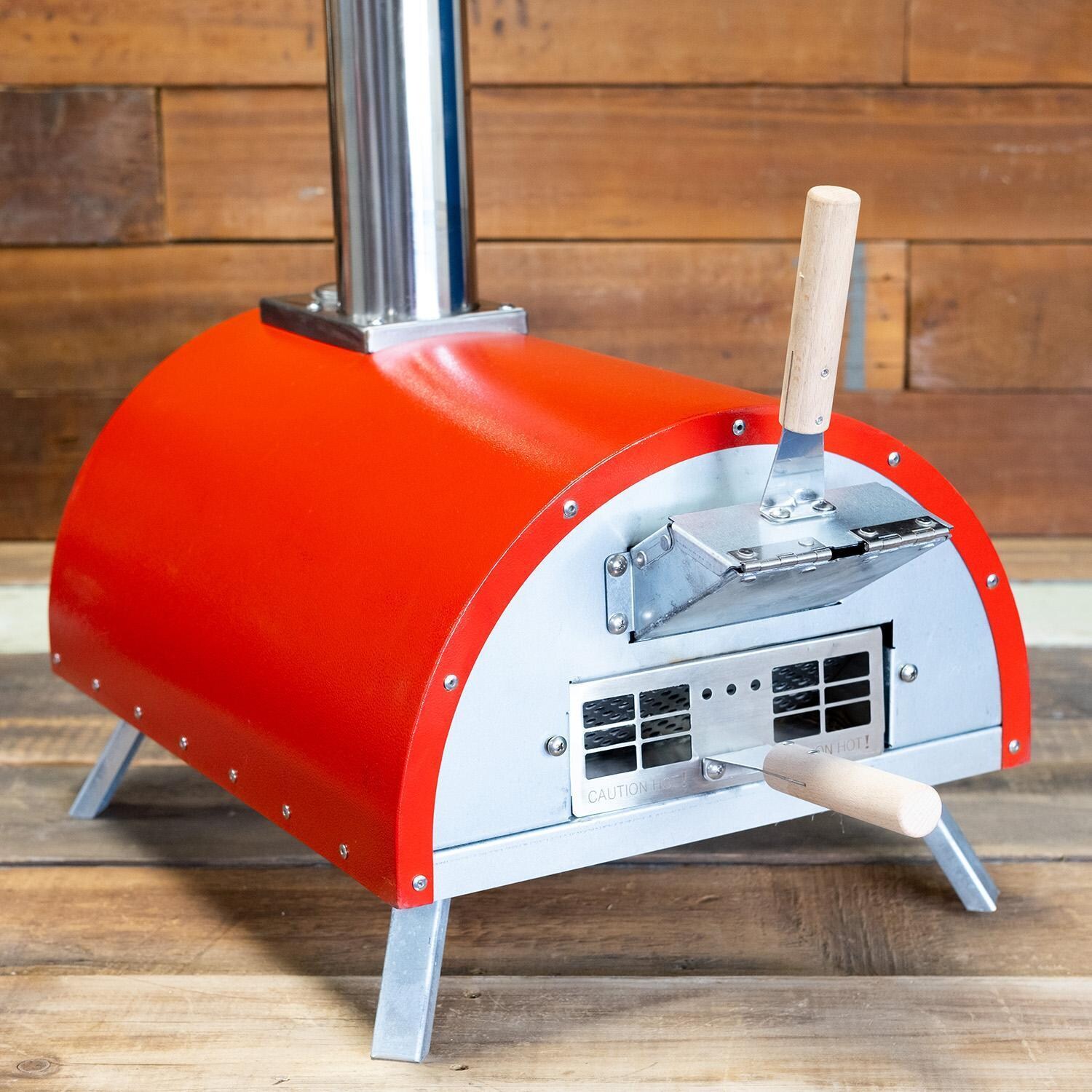 WPPO WKE-01-RED Le Peppe Portable Red Wood Fired Pizza Oven - Back View - Lifestyle thumbnail