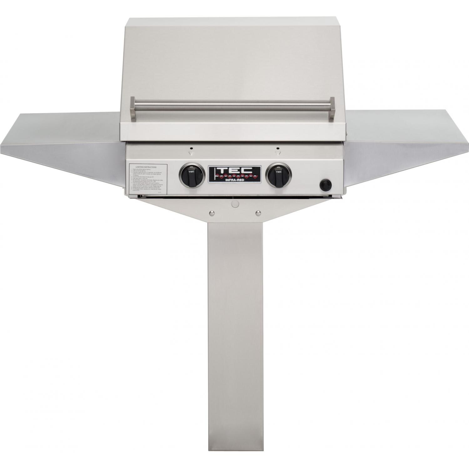 TEC Sterling II FR 26-Inch Propane Gas Infrared Grill On In-Ground Post - Shown With Optional Side Shelves thumbnail