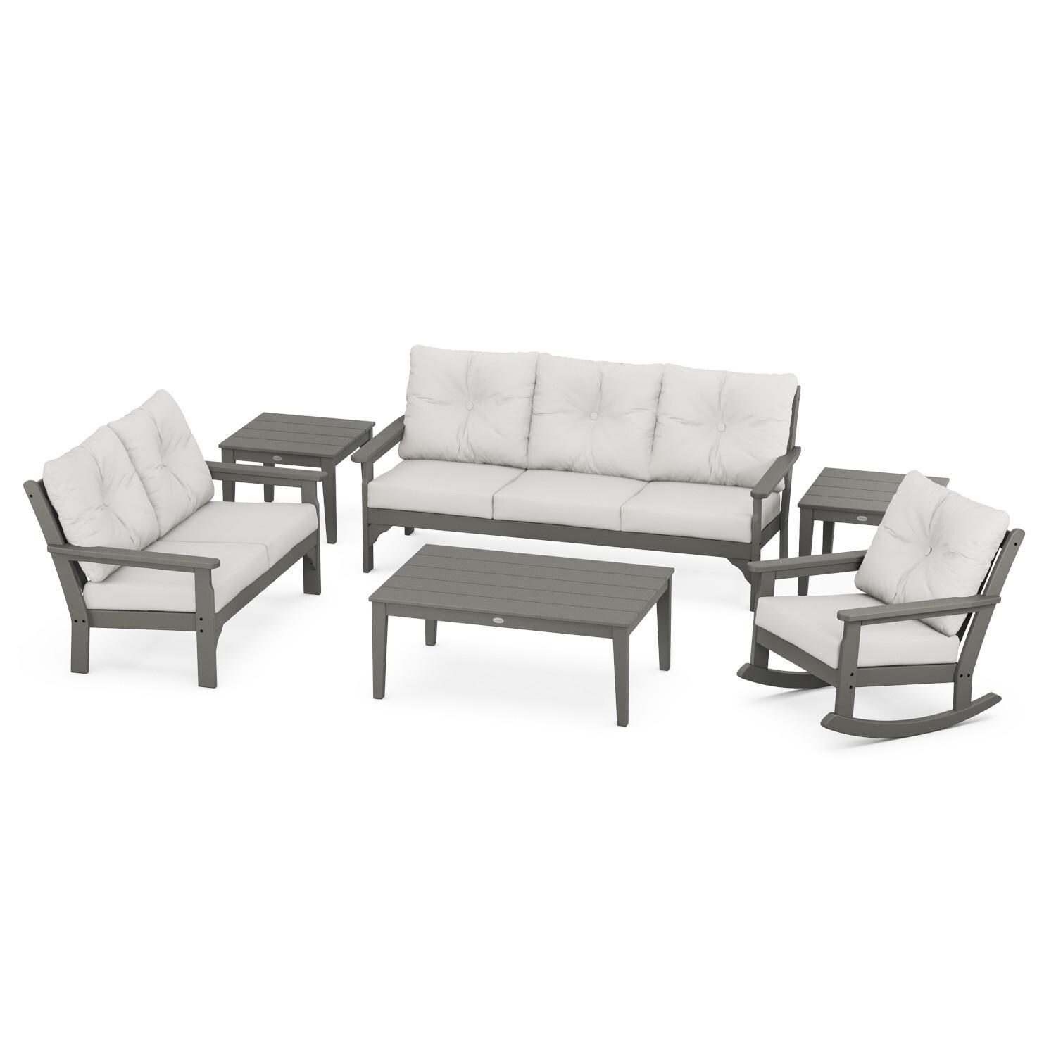POLYWOOD Vineyard Slate Grey & Natural Linen 6-Piece Deep Seating Set thumbnail