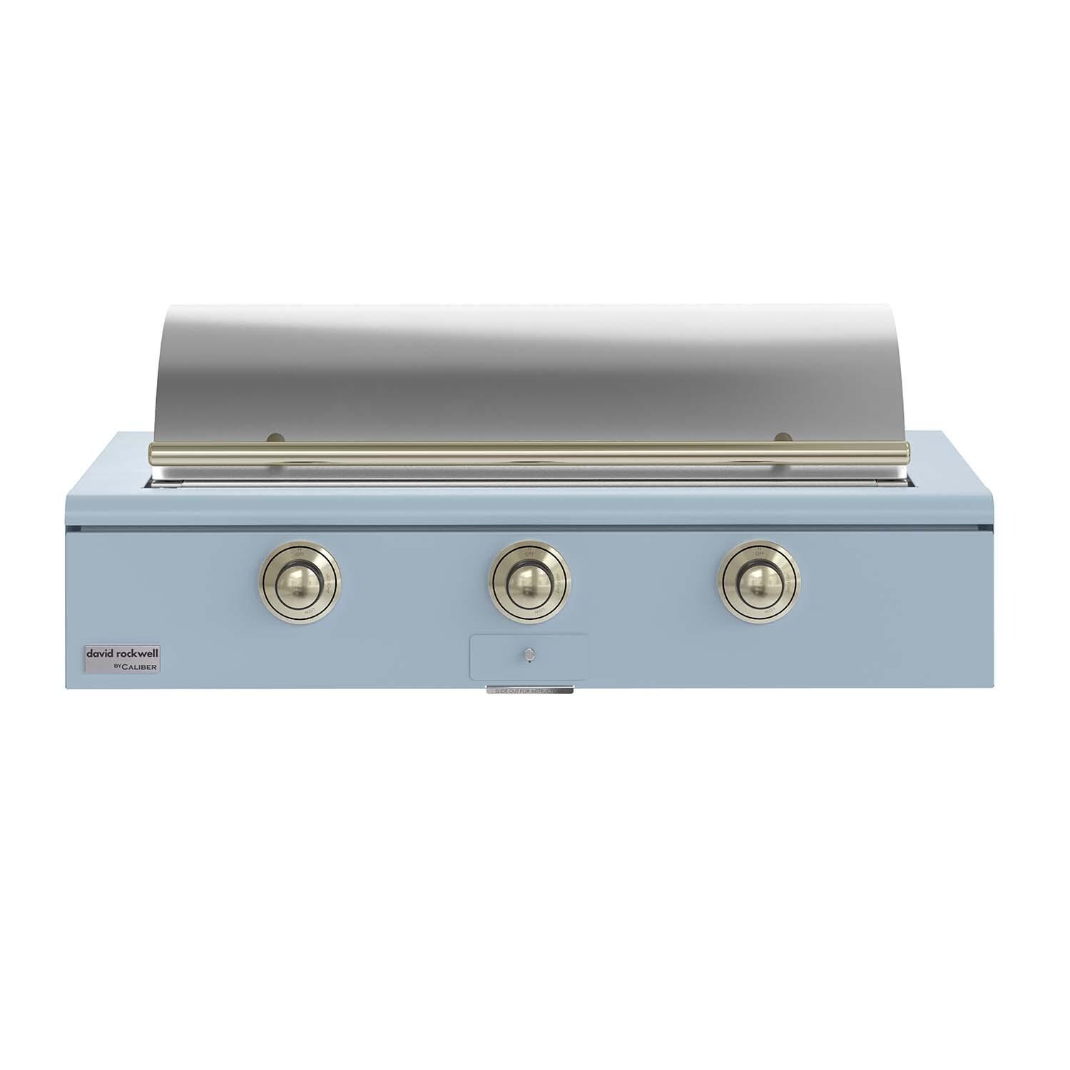 Caliber CRG-48BL00-A-152-H01 48-in Propane Built-In Rockwell Grill - Bluestone w/ Brass Hardware - Lid Closed - White Background thumbnail