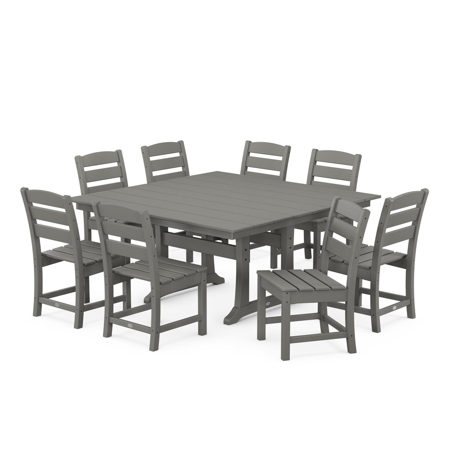 POLYWOOD PWS661-1-GY Lakeside 9-Piece Farmhouse Trestle Dining Set - Slate Grey thumbnail