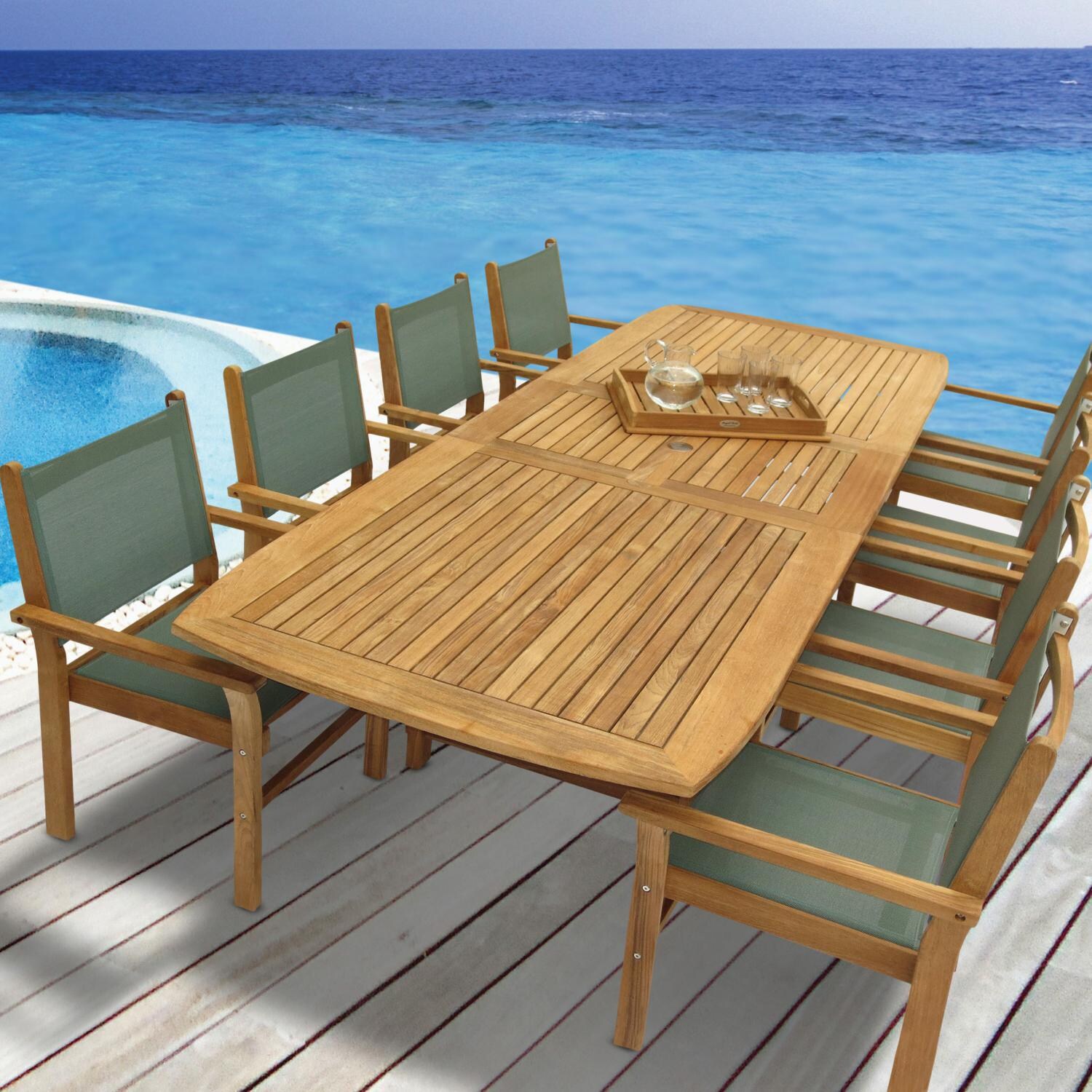 Captiva 9 Piece Teak Patio Dining Set W/ 96 X 44 Inch Rectangular Extension Table By Royal Teak Collection - Moss Sling