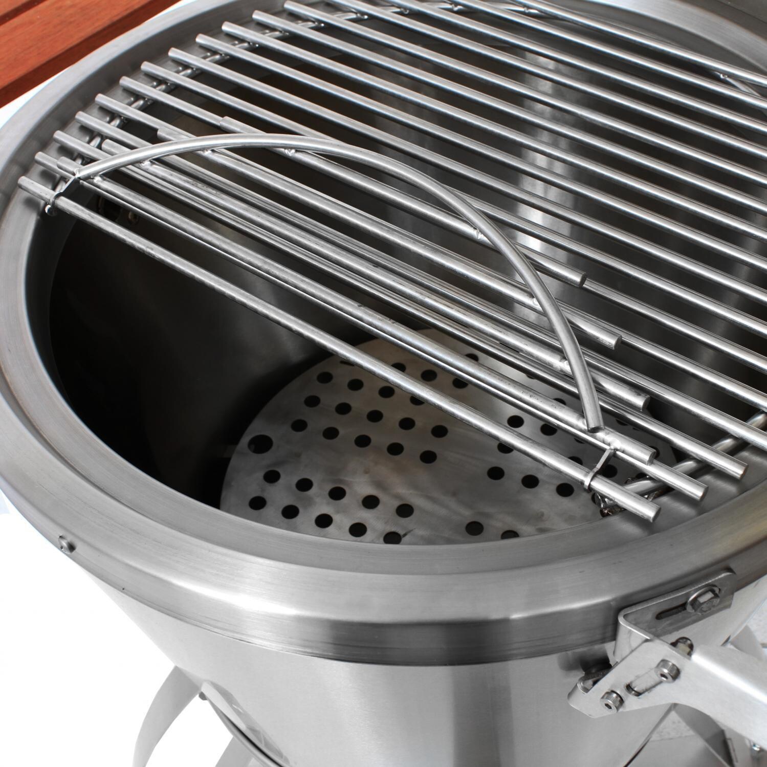 Caliber Pro Kamado Grill With Wood Handle On Stainless Steel Cart Black Bbqguys