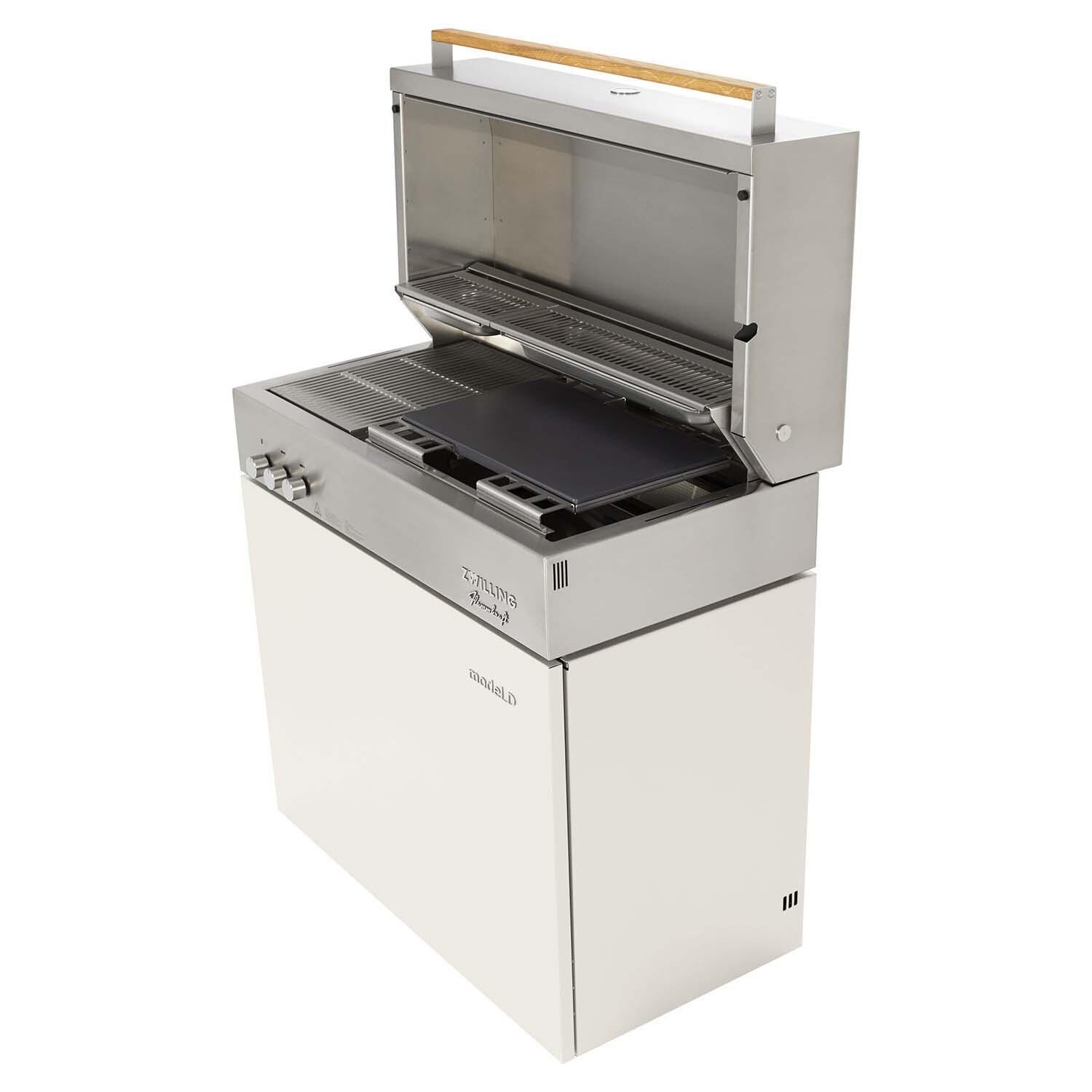 Flammkraft 1029542 Model D Propane Gas Grill - Ivory White - Shown w/ Pizza Stone (Sold Separately) - White Background thumbnail