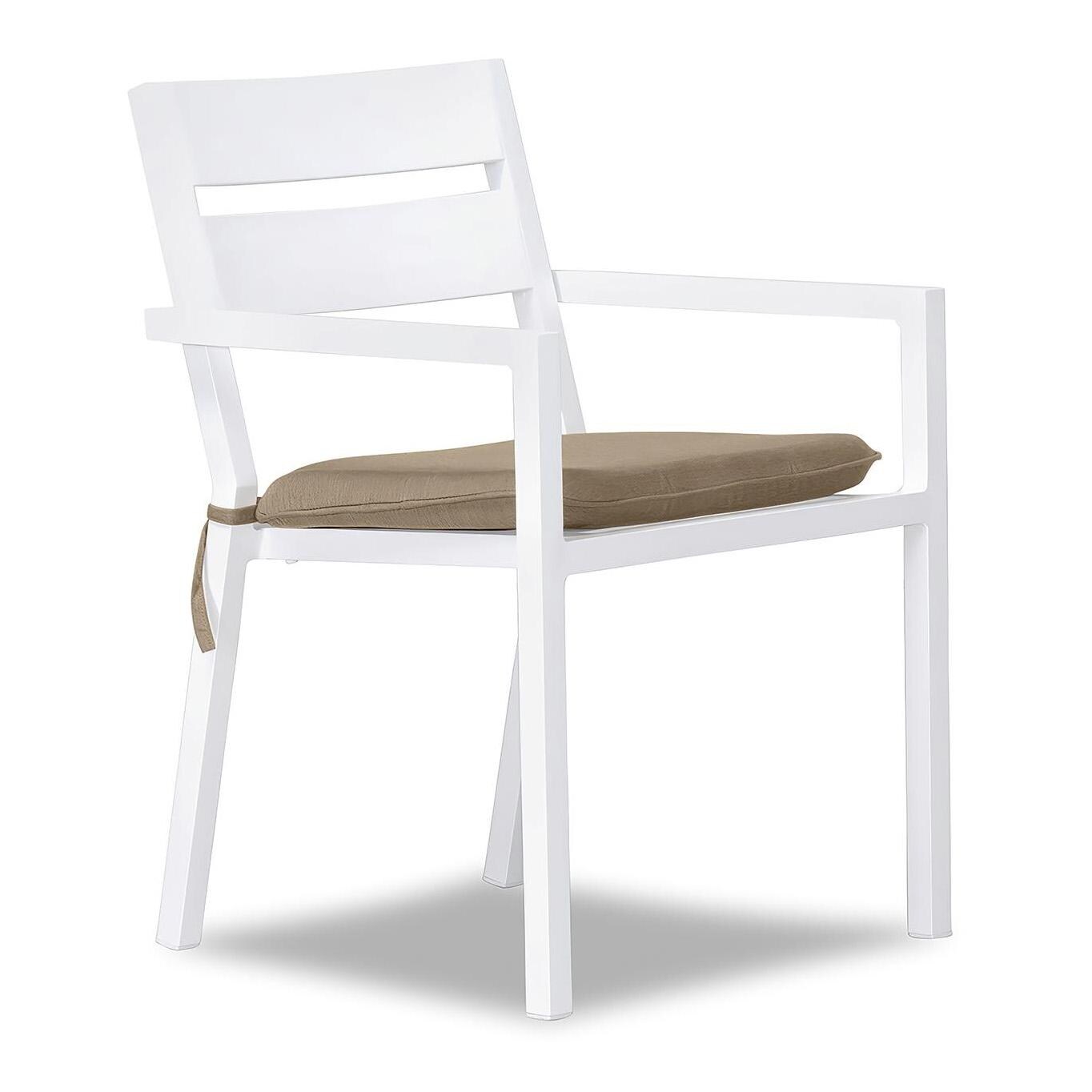 Calm Bay Aluminum Dining Arm Chair in White/Heather Beige by Lakeview Outdoor Designs