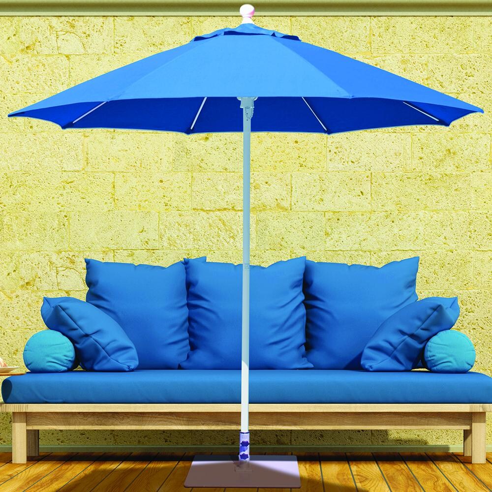 Galtech 7.5 Ft. Octagonal Patio Umbrella W/ Manual Lift - Lifestyle View - Shown In White Finish W/ Tangerine Sunbrella Fabric (Umbrella Base Not Included) thumbnail