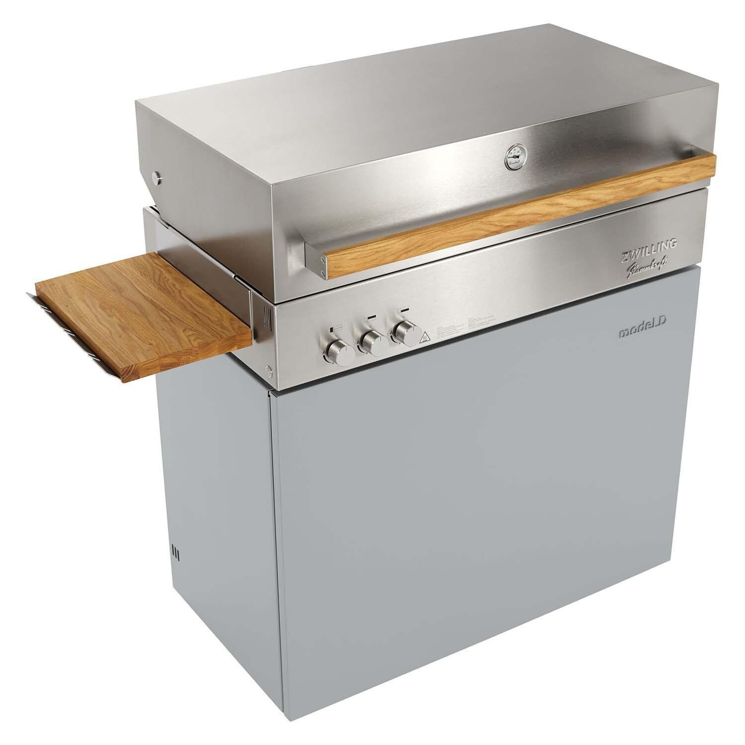Flammkraft 1029485 Model D Propane Gas Grill - Light Grey - Shown w/ Side Shelf (Sold Separately) - White Background thumbnail