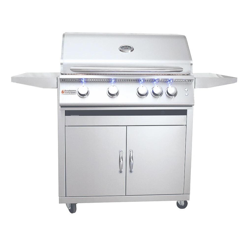 RCS Premier Series 32-Inch 4-Burner Propane Gas Grill With Rear Infrared Burner & Grill Lights - RJC32ALLPCK