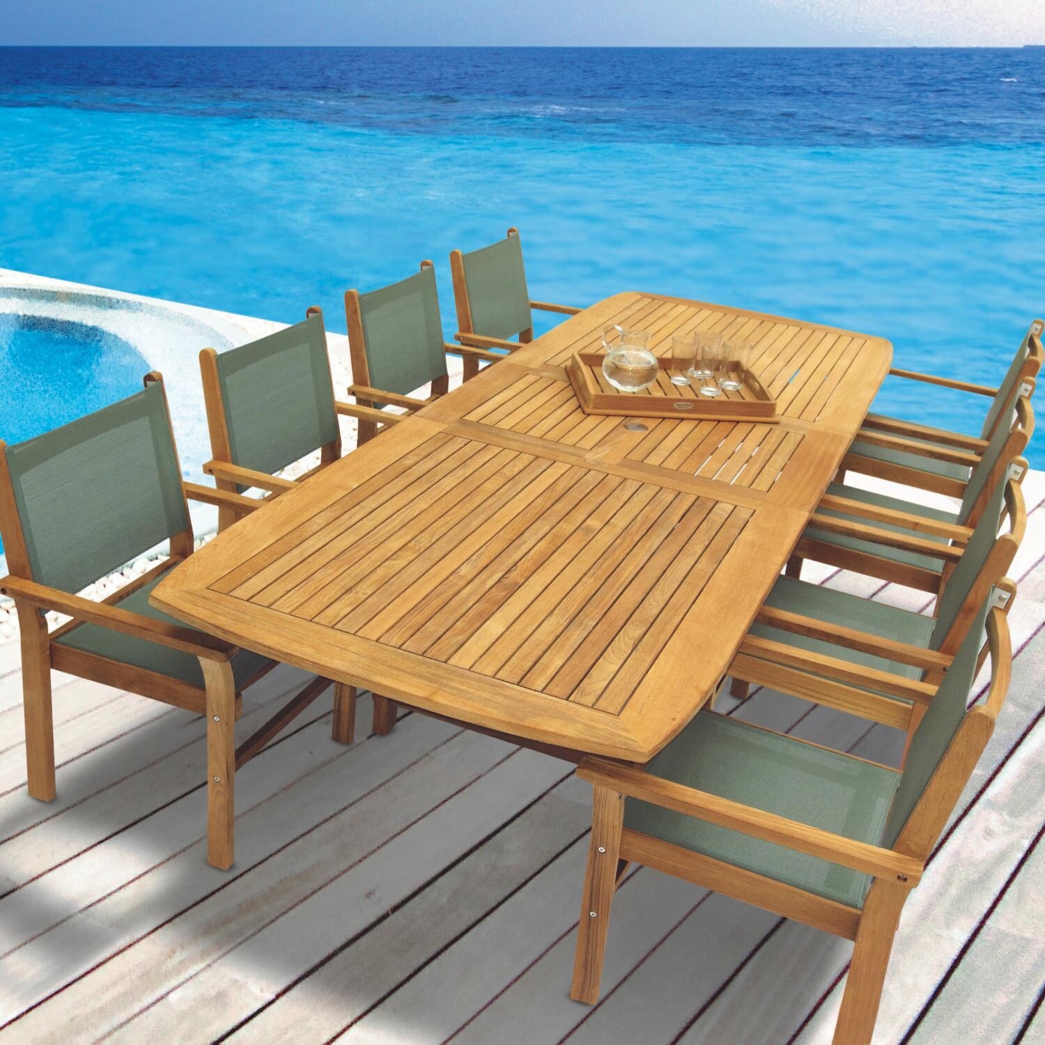 Royal Teak Collection Family 96 X 44 Inch Rectangular Teak Patio Dining Table With Extension - On the Patio thumbnail