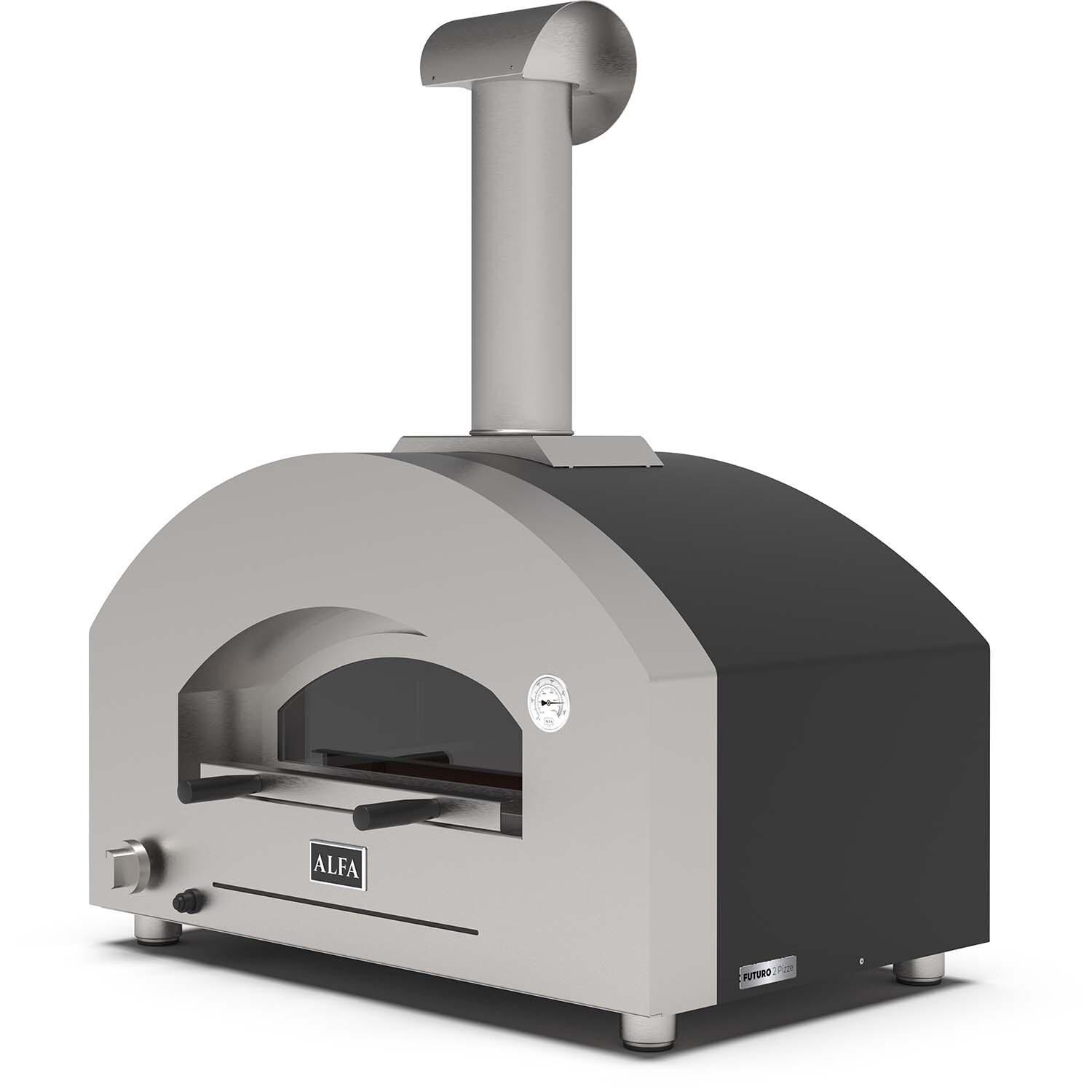 Alfa FXFT-2P-MNEGO-U Futuro 2 Pizze Natural Gas Pizza Oven - Wrinkle Black - Right Angled View - White Background thumbnail
