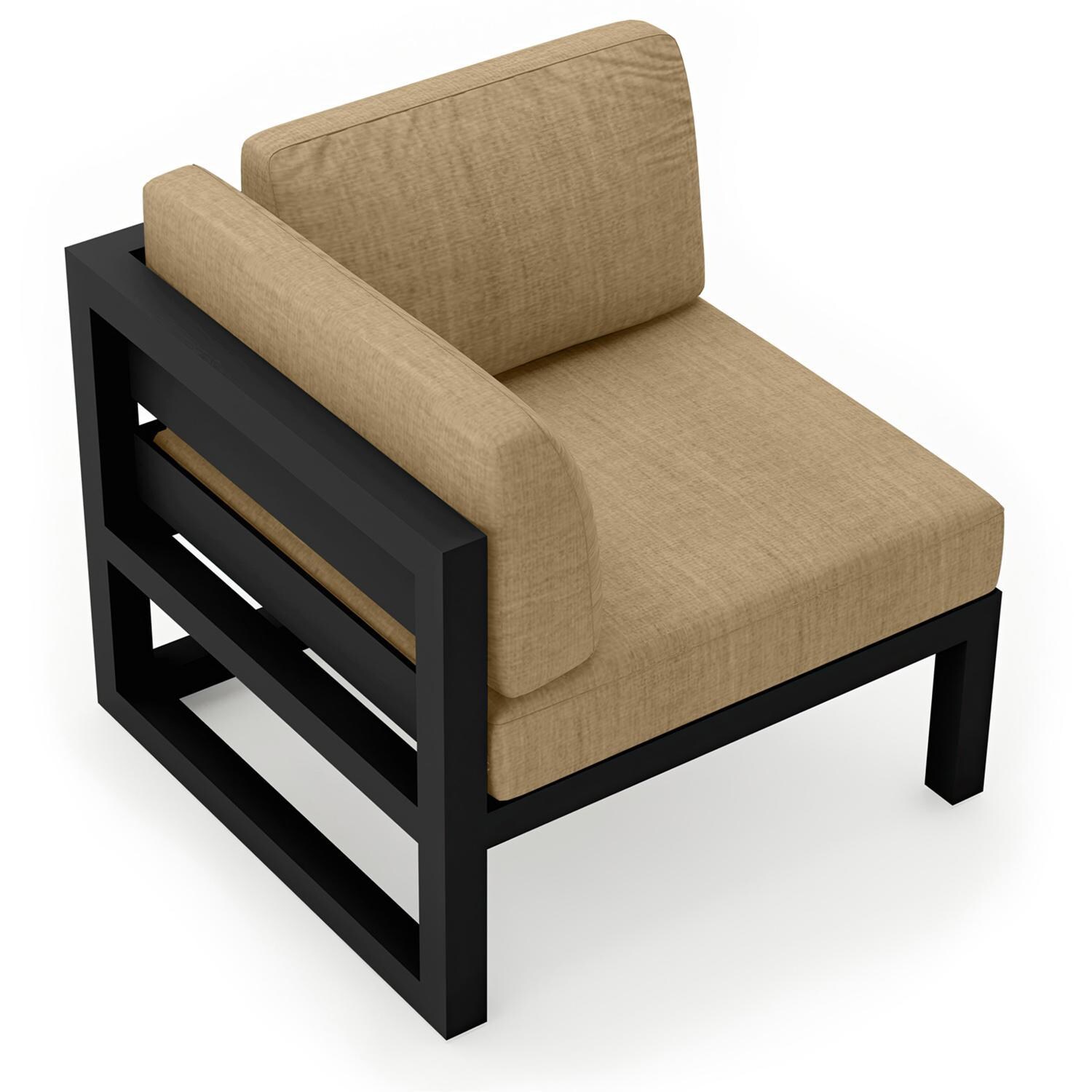 Lakeview MSTYCV-BK-CS-HB Misty Cove Aluminum Corner Club Chair in Black w/Heather Beige Cushions by Lakeview Outdoor Designs - Angled Back - White Background thumbnail