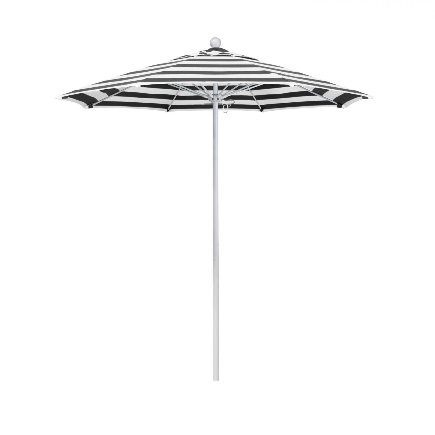 California Umbrella Venture Series 7.5 Ft Octagonal Aluminum Patio Umbrella W/ Push Lift & Fiberglass Ribs - Matted White Frame / Sunbrella Cabana Classic Canopy