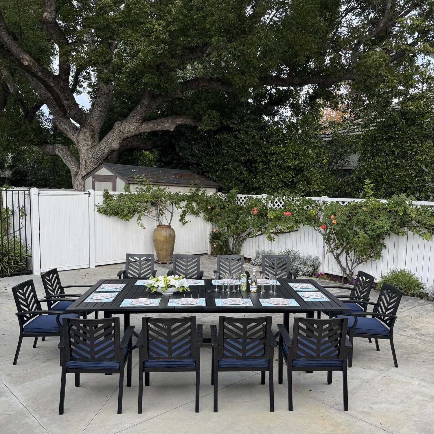 Palm Springs 13 Pc Aluminum Dining Set in Antique Bronze/Navy by Darlee