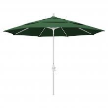 California Umbrella 11 Ft. Octagonal Aluminum Collar Tilt Patio Umbrella W/ Crank Lift & Aluminum Ribs - Matted White Frame / Olefin Hunter Green Canopy