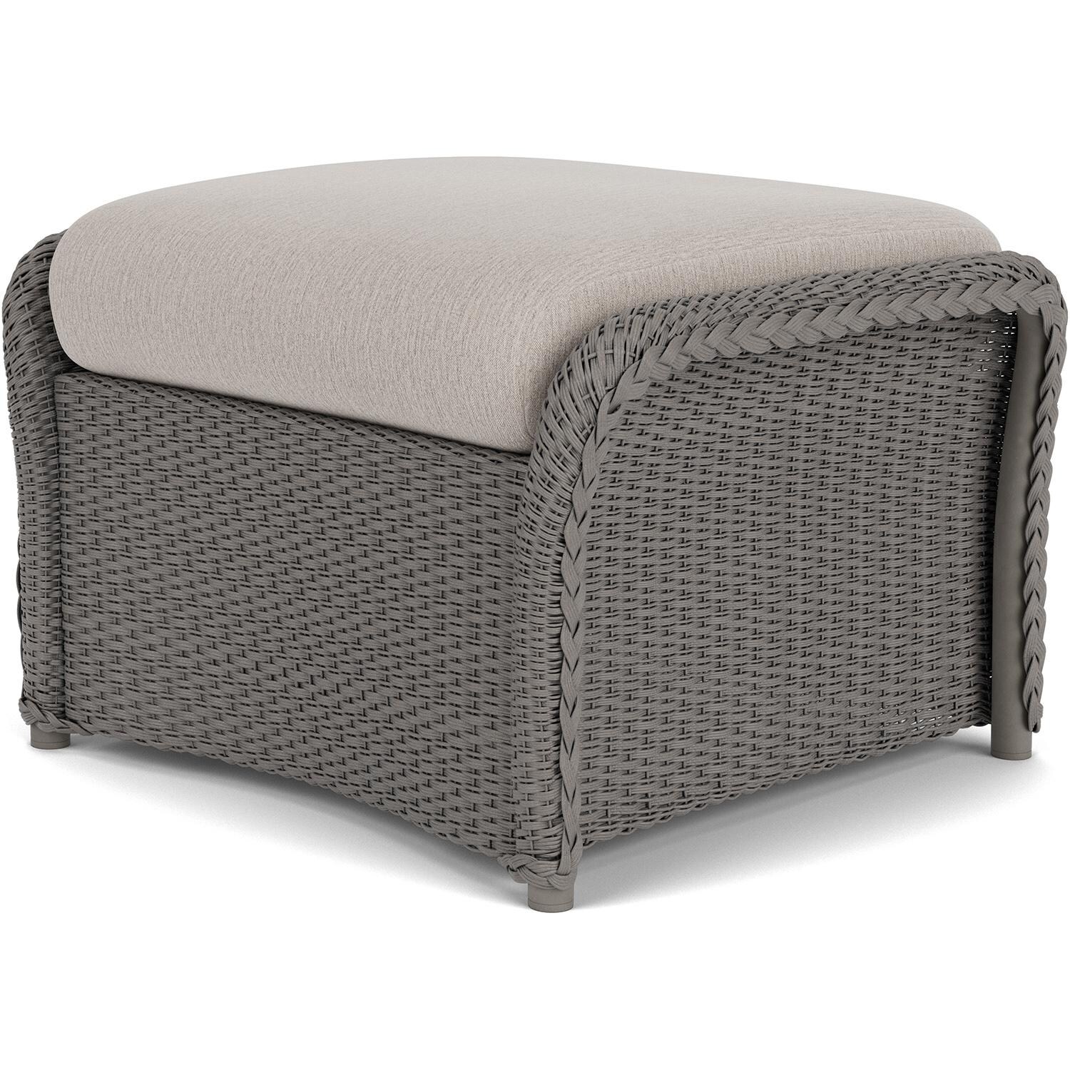 Lloyd Flanders Weekend Retreat Woven Ottoman in Pewter Finish W/ Remy Cloud Fabric - Back Right thumbnail