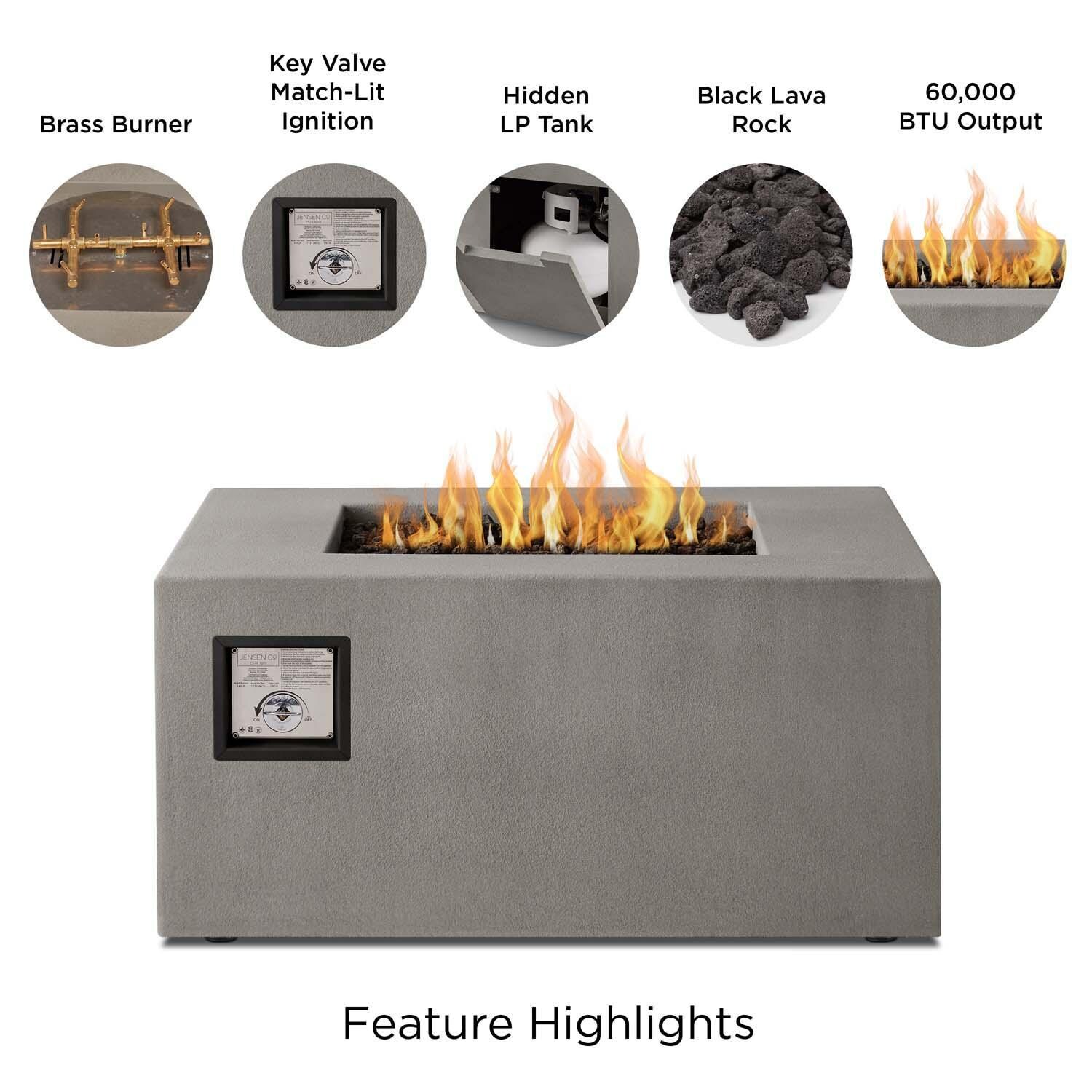 Olliewood 40 Inch Square Glass Fiber Reinforced Concrete Propane Fire Pit Table in Flint by BBQGuys Signature - Features thumbnail