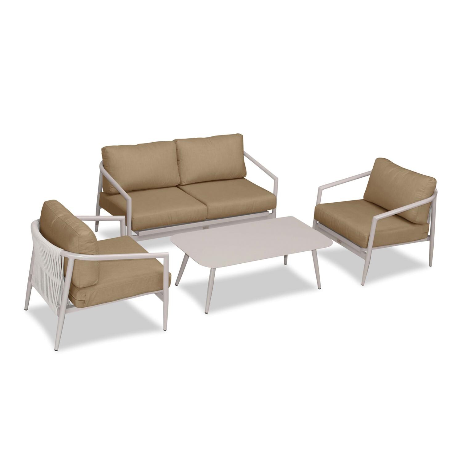 Lakeview Midnight Cove 4 Pc Aluminum Loveseat Seating Set in Urban Stone/Carrera/Heather Beige - Top - White Background thumbnail