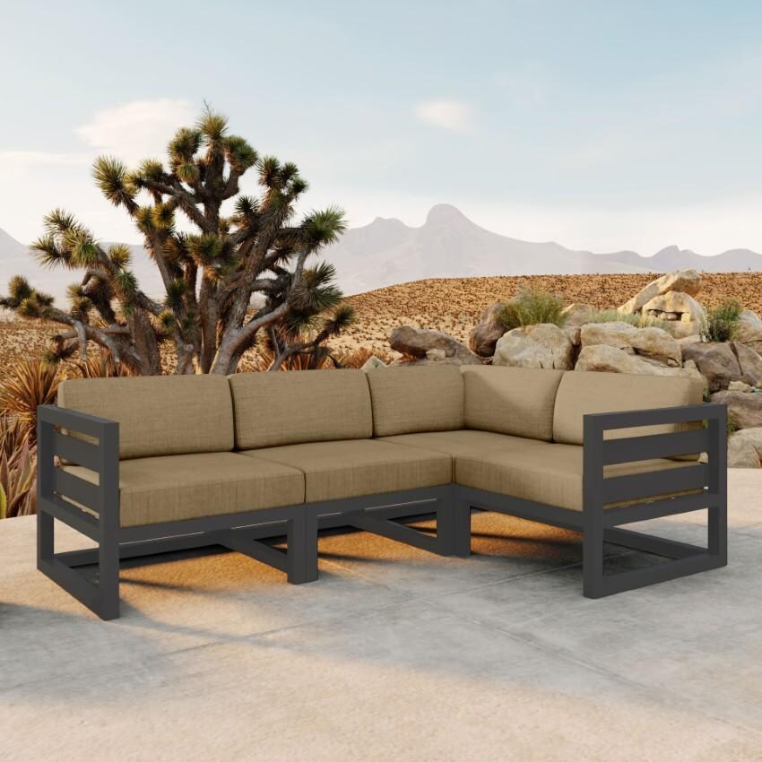 Misty Cove 4 Piece Sectional Set in Slate w/Heather Beige Cushions by Lakeview - On Patio - Lifestyle thumbnail