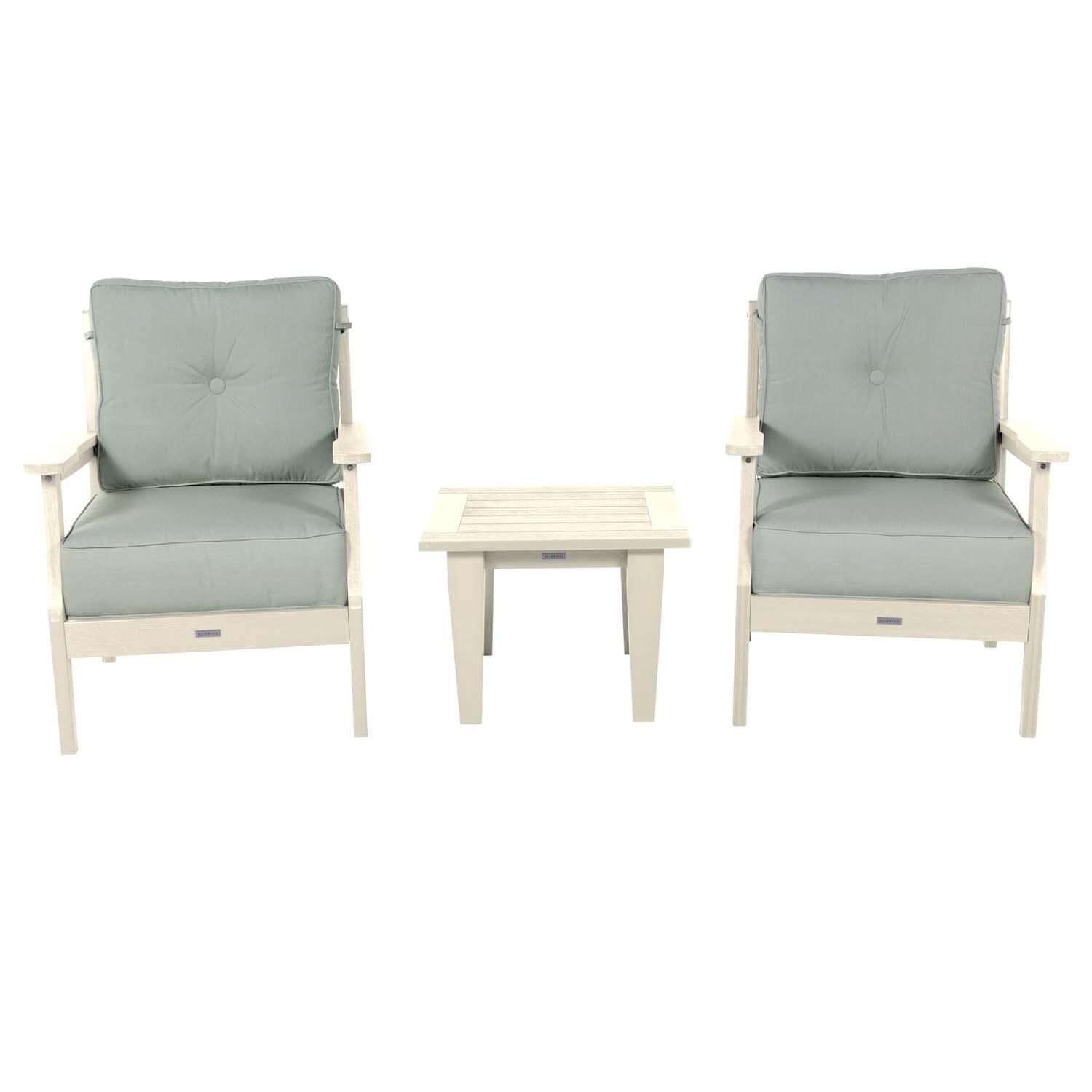 Blushing Bay 3 Pc Recycled Plastic Seating Set in Canvas Seasalt/Whitewash by Lakeview Outdoor Designs - Front View - White Background thumbnail