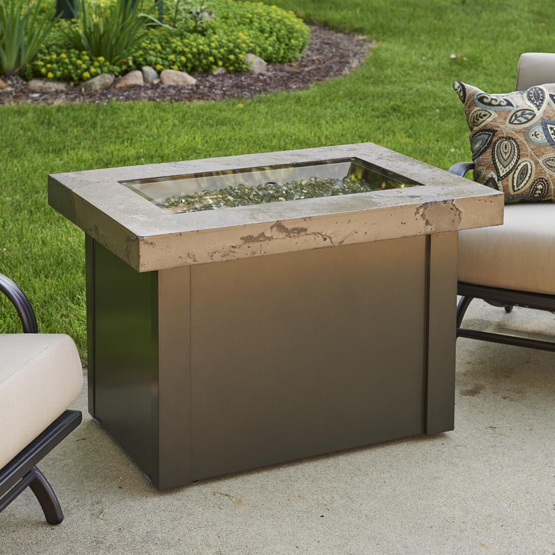 The Outdoor GreatRoom Company Providence Rectangular Gas Fire Pit Table - Brown - Lifestyle - Bronze glass burner cover sold separately thumbnail