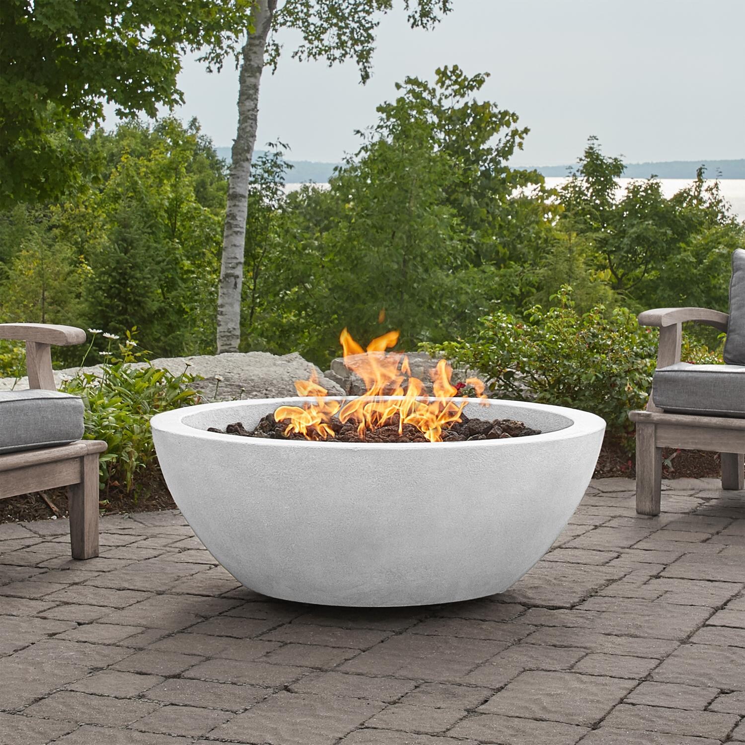 Dustyview 42-in Rectangular Concrete Natural Gas Fire Bowl in Chalk by BBQGuys Signature