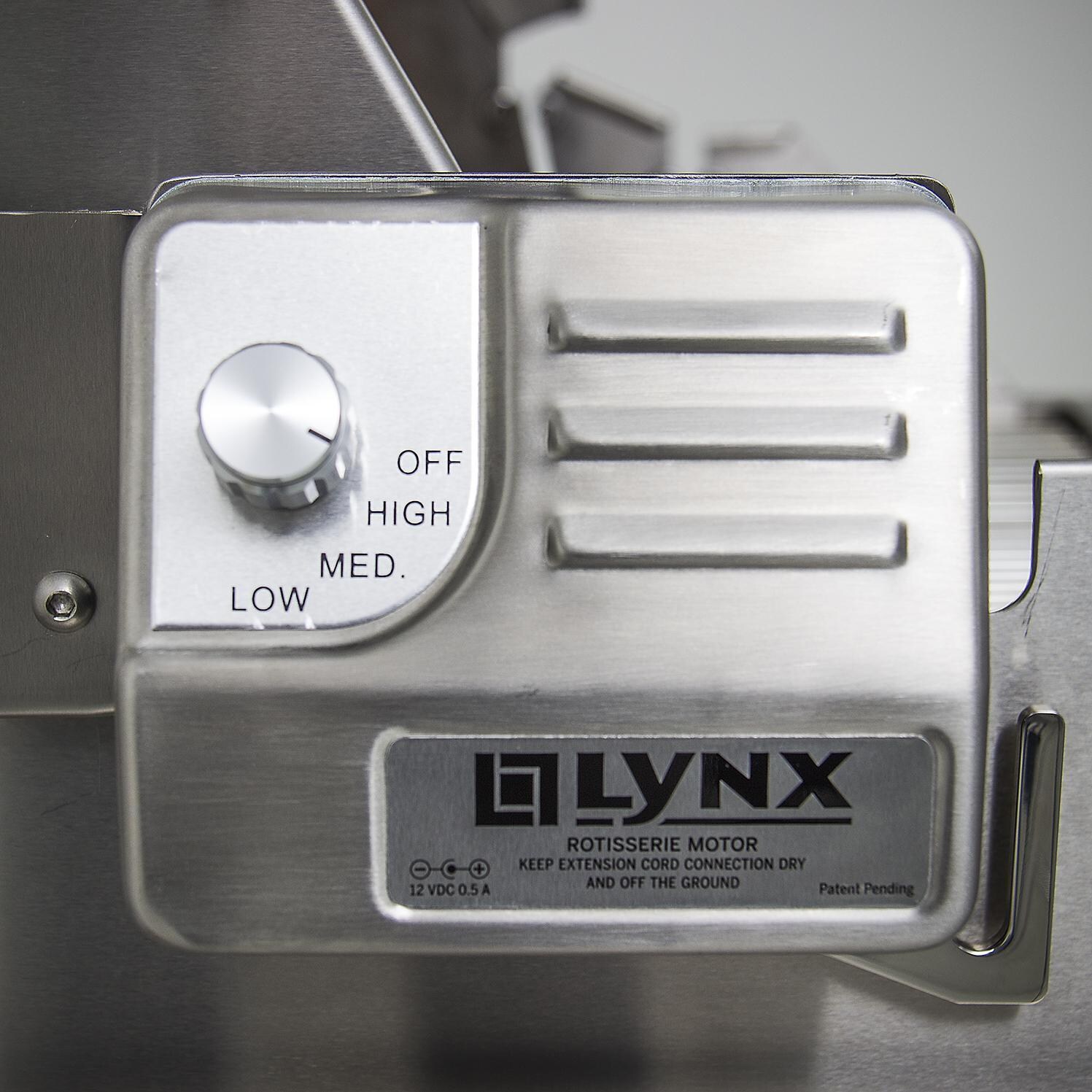 Lynx L30TR-CALP Professional 30 Inch Built-In Propane Gas Grill w/ One Infrared Trident Burner & Rotisserie in California Poppy - Heavy-Duty Three Speed Rotisserie Motor - Detail