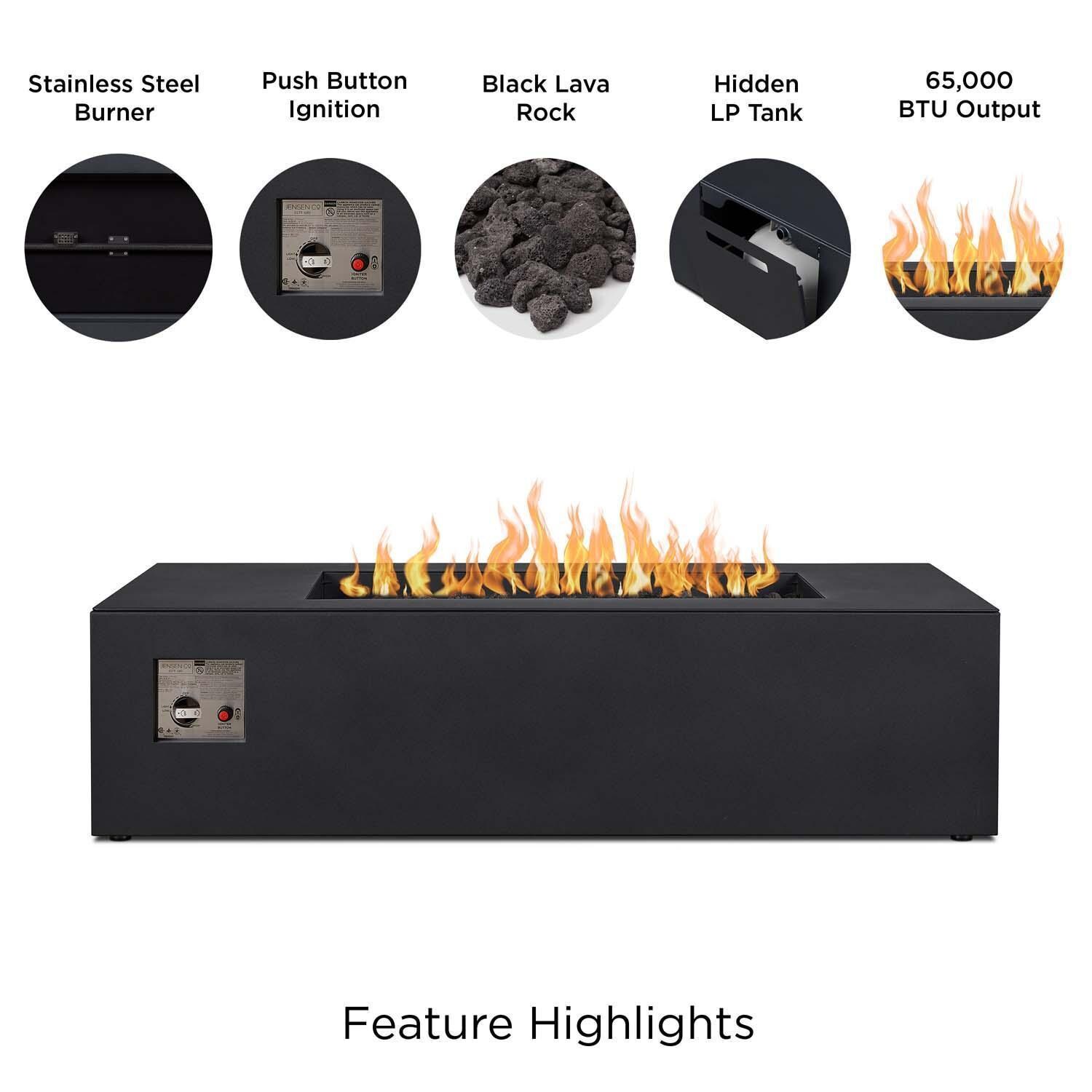 Covewood 58 Inch Rectangular Aluminum Propane Fire Pit Table w/ Hidden Propane Tank in Charcoal by BBQGuys Signature - Features - Detail thumbnail