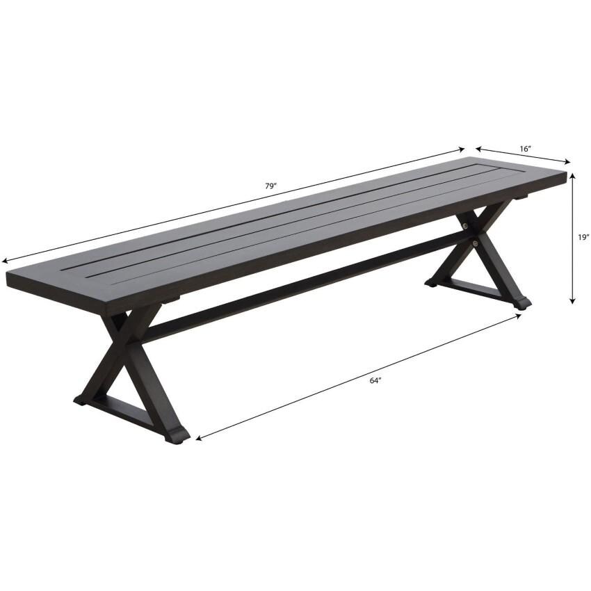 Darlee Brooklyn 9-Piece Patio Dining Set (with 7 Dining Chairs and 1 Bench) with Cushions and 59 X 88 Inch Rectangular Dining Table - Bench Dimensions - Dimensional thumbnail