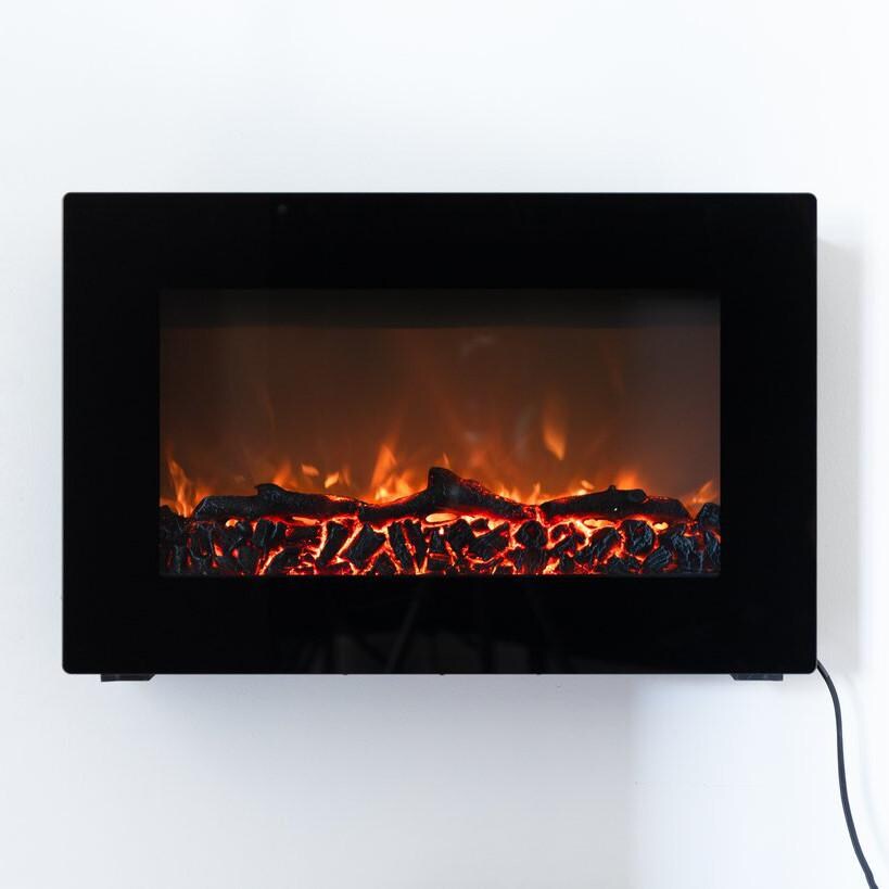 Fire Sense 31-Inch Wall Mount Electric Fireplace - Black - 60757 - Front View with Logs - Lifestyle Closeup thumbnail