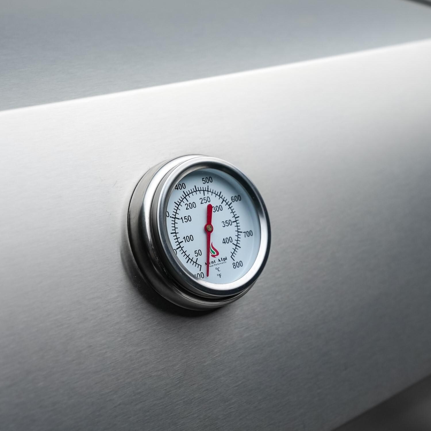 Mont Alpi MAi805-DFC Deluxe Propane Gas Island Grill W/ Refrigerator Cabinet - Temperature Gauge - Detail