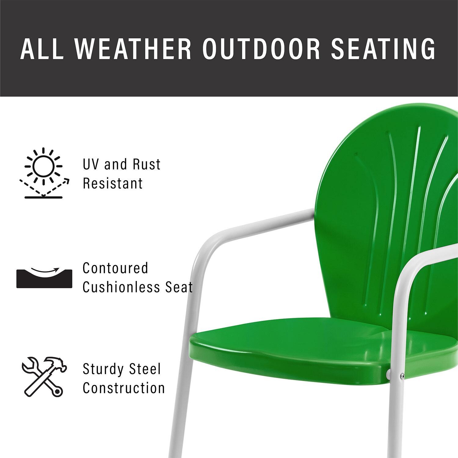 Ultimate Patio UP-32237GR 3Pc Retro Outdoor Chair Set in Kelly Green - Weather Resistant - Diagram thumbnail
