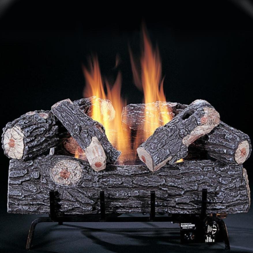 Rasmussen 18-Inch Oak Split Gas Log Set With Vent Free Propane C1 Burner - Variable Flame Remote