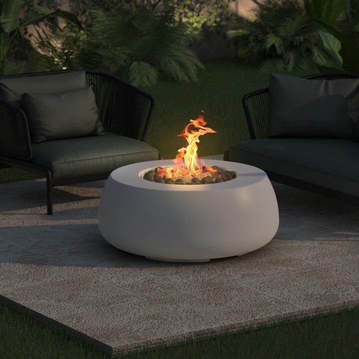 Dune 42-in Round GFRC Propane Fire Bowl in Ultra White by Prism Hardscapes