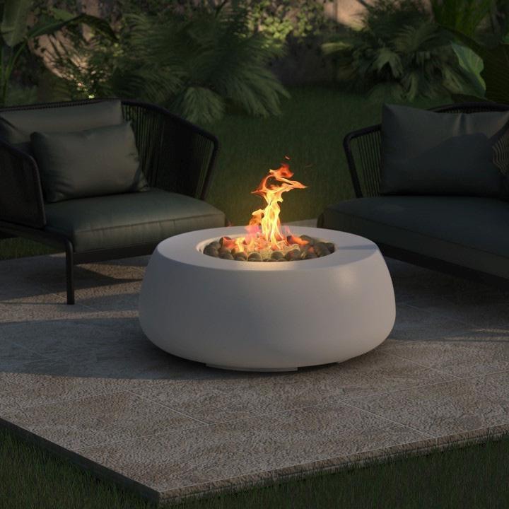 Dune 42-in Round GFRC Propane Fire Bowl in Ultra White by Prism Hardscapes