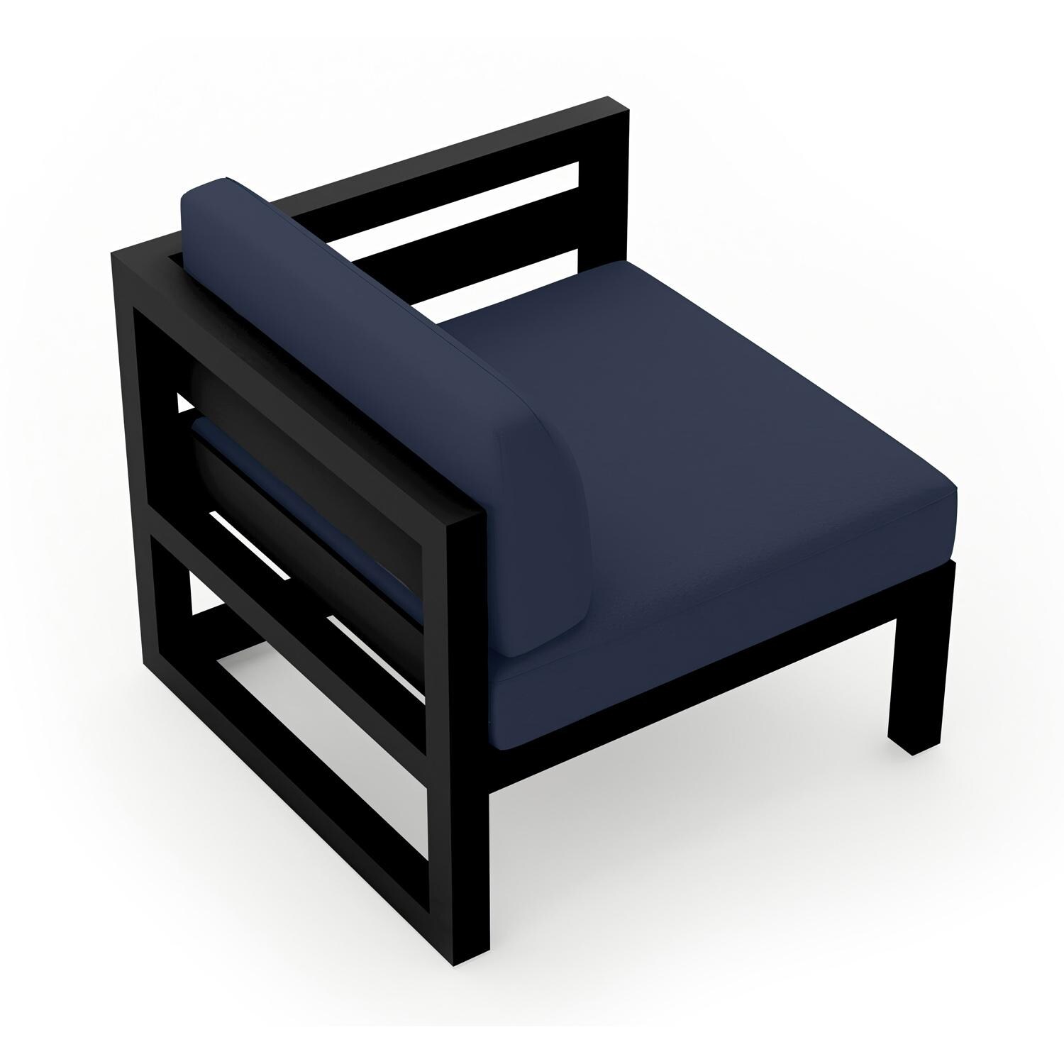 Lakeview MSTYCV-BK-RAS-IN Misty Cove Aluminum Right Arm Club Chair in Black w/Spectrum Indigo Cushions by Lakeview Outdoor Designs - Angled Back - White Background thumbnail
