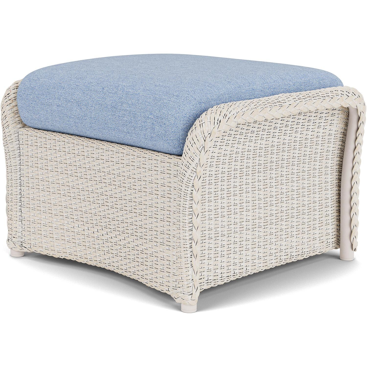 Lloyd Flanders Weekend Retreat Woven Ottoman in Antique White Finish W/ Demo Skyway Fabric - Back Right thumbnail