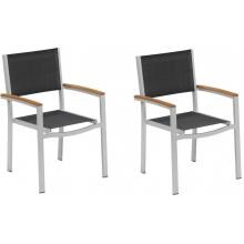 Travira 2 Piece Aluminum Dining Arm Chair Set W/ Black Sling & Teak Arm Caps By Oxford Garden image
