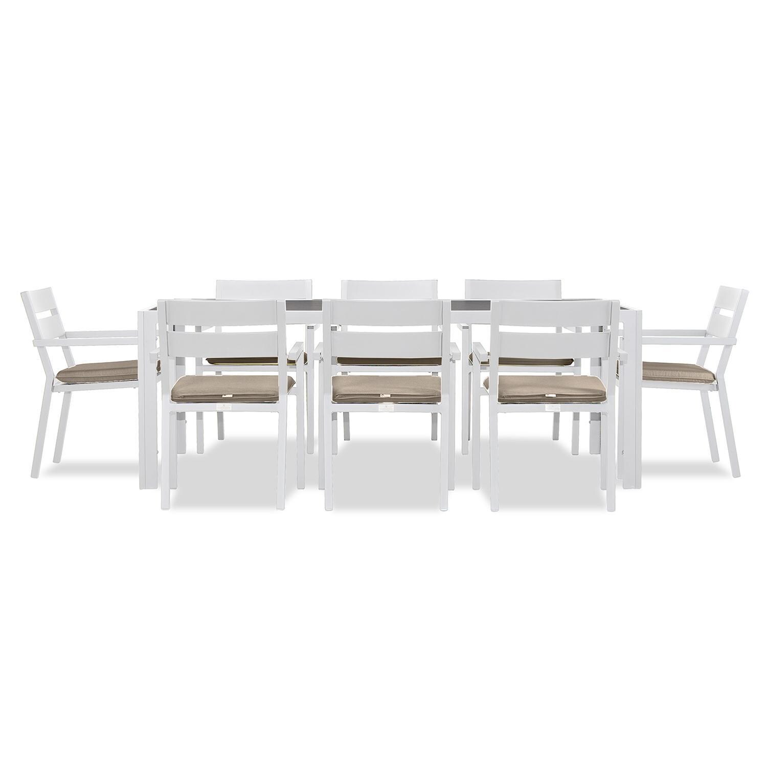 Calm Bay 9 Pc Rectangular Dining Set in White/Heather Beige by Lakeview - White Background 2 thumbnail