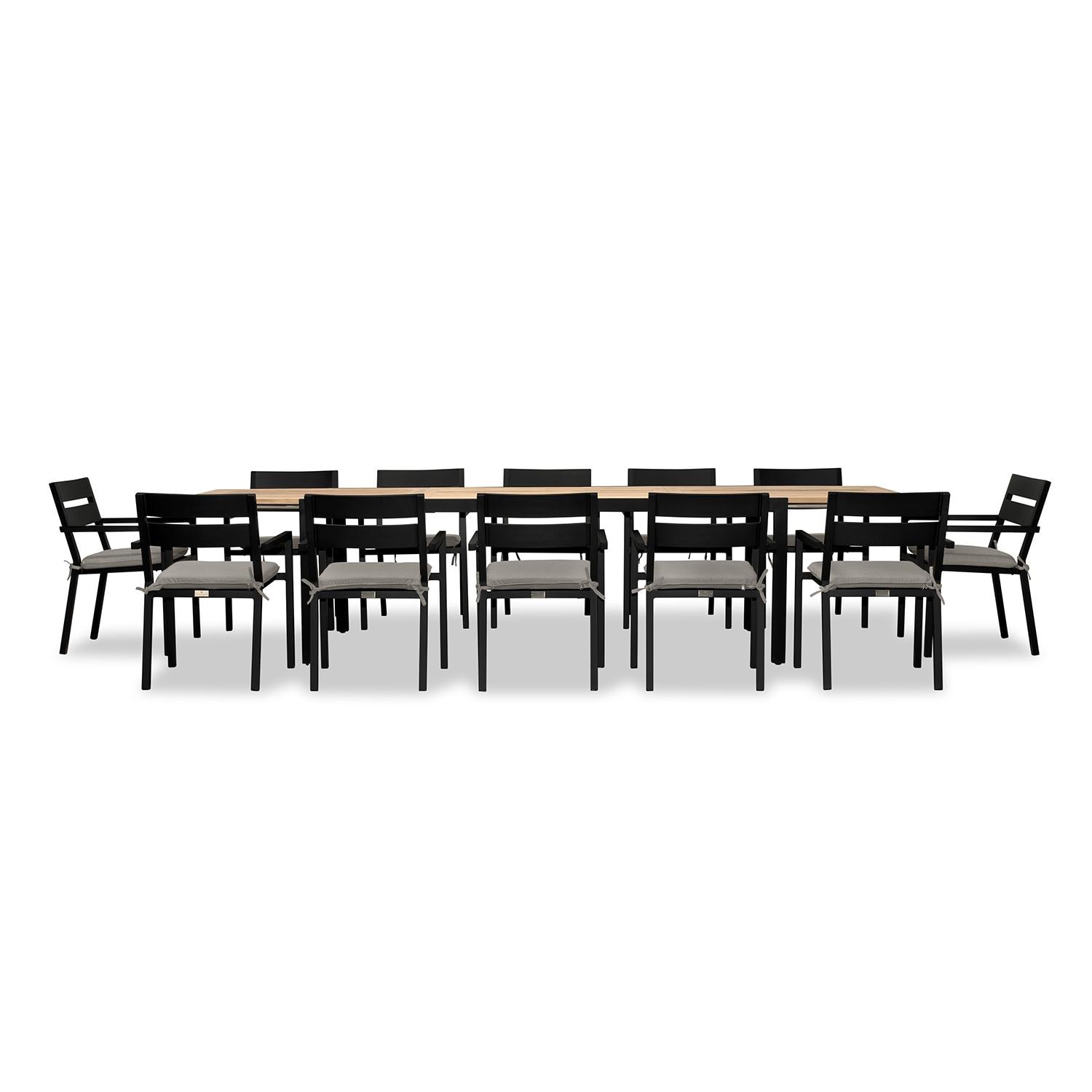 Calm Bay Communal 13 Pc Reclaimed Teak Extendable Dining Set in Black/Canvas Charcoal by Lakeview - White Background 2 thumbnail