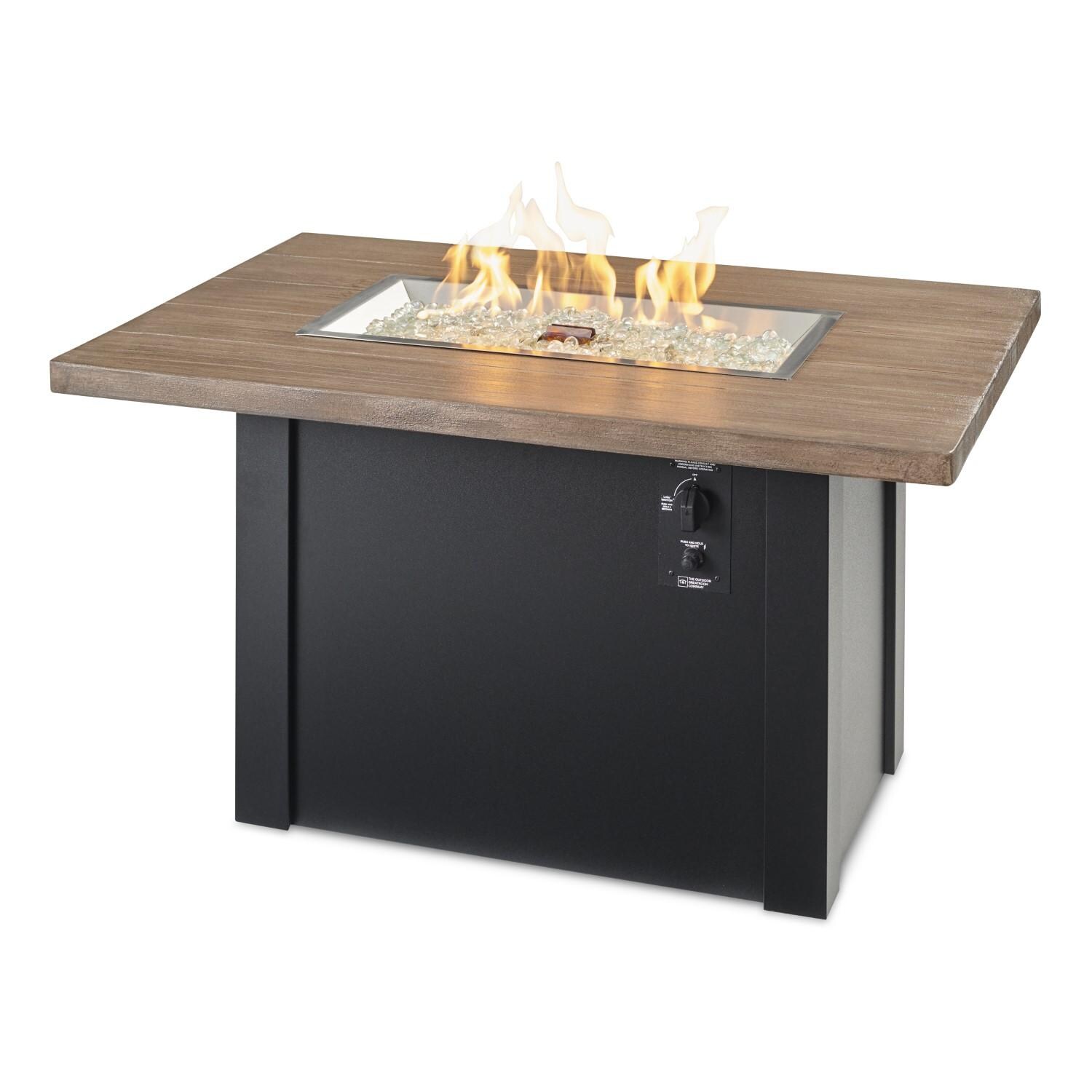 Havenwood 44 Inch Fire Pit Table W/ Driftwood Top & Black Base - Flames - White Background thumbnail