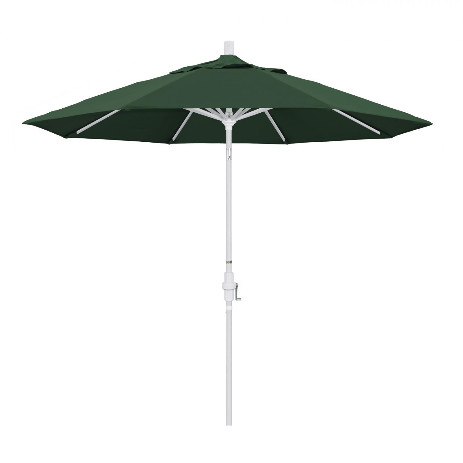 California Umbrella 9 Ft Octagonal Aluminum Collar Tilt Patio Umbrella W/ Crank Lift & Aluminum Ribs - Matted White Frame / Olefin Hunter Green Canopy thumbnail