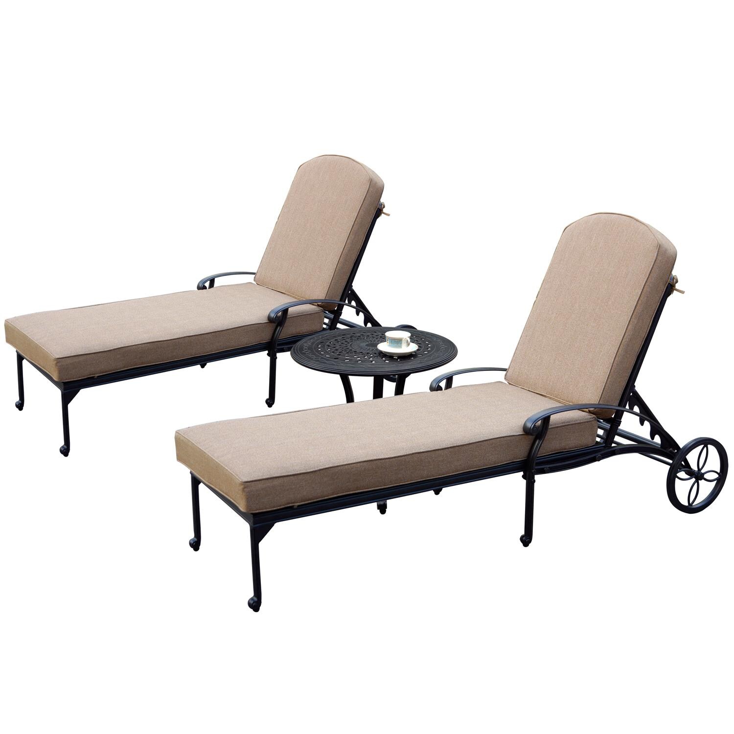 Elisabeth 3 Pc Cast Aluminum Chaise Lounge Set w/ 24 Inch Table & in Antique Bronze/Sesame by Darlee