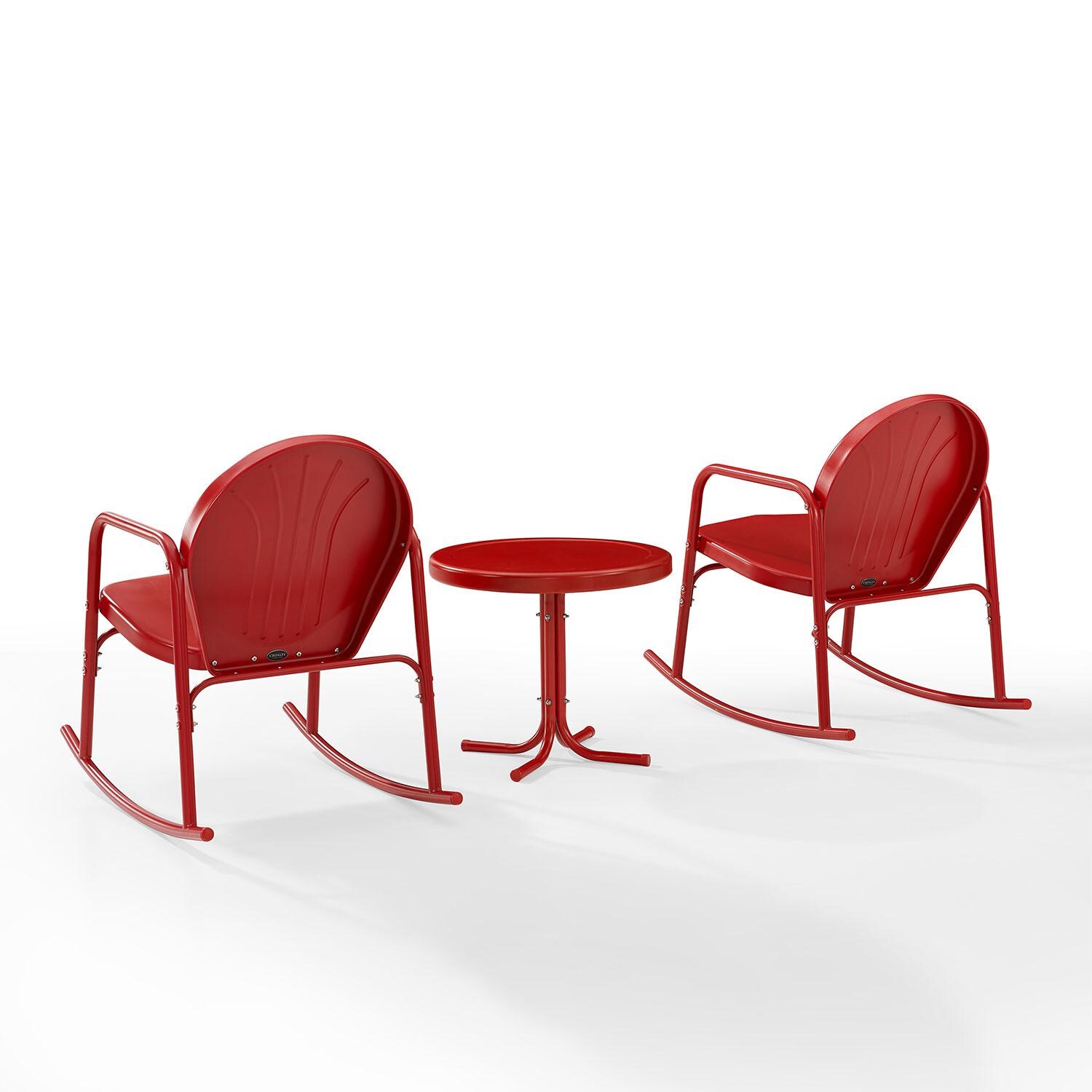 Ultimate Patio UP-32253RE 3Pc Retro Outdoor Rocking Chair Set in Red Gloss - Rear - White Background thumbnail