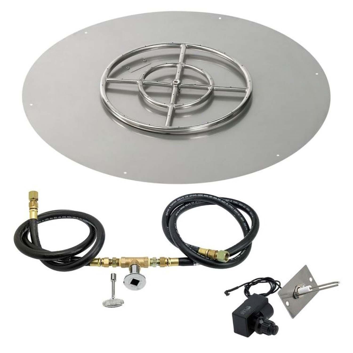 BBQGuys Signature 30 Inch Stainless Steel Round Flat Pan W/High Capacity Spark Ignition Kit - 24 Inch Ring - Natural Gas