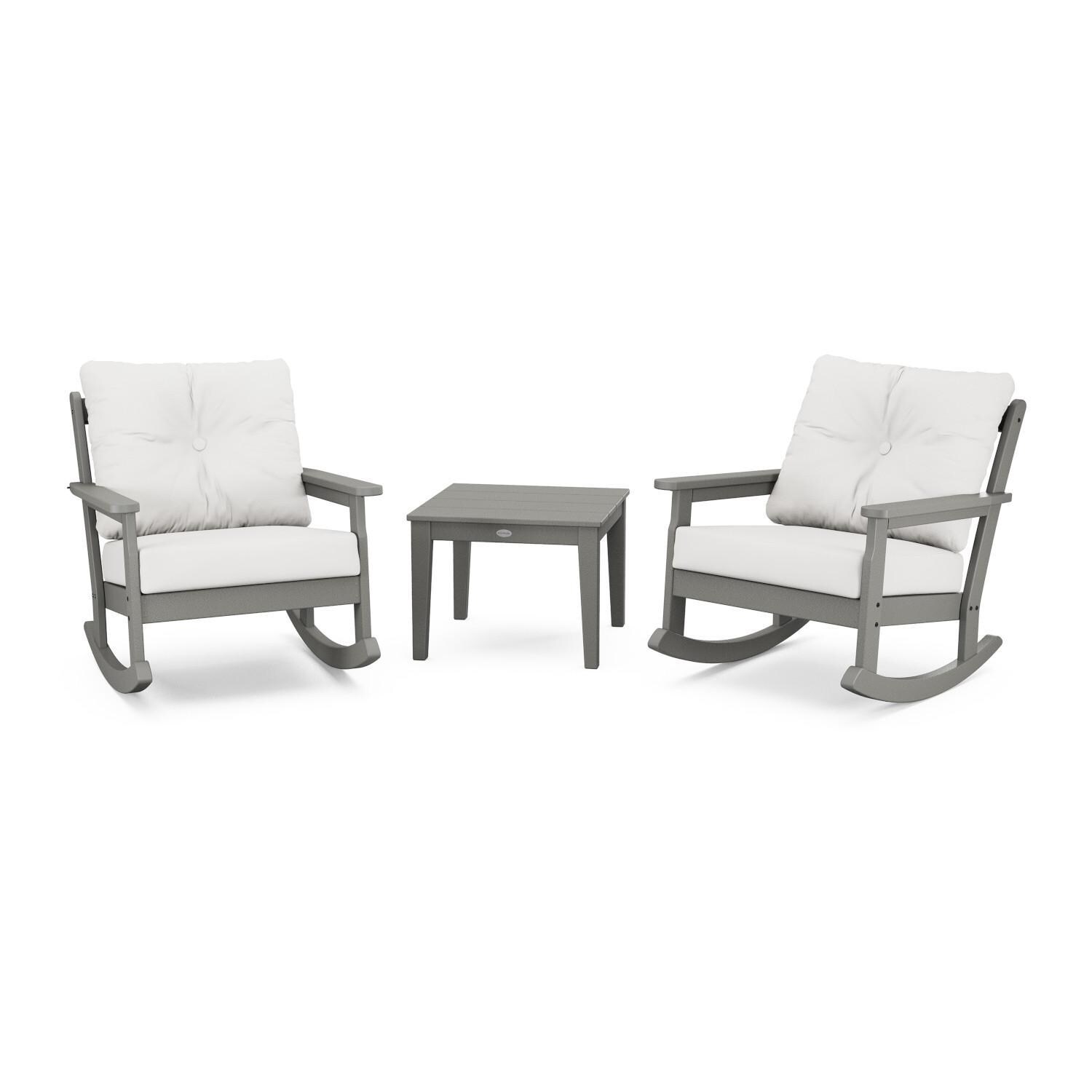POLYWOOD Vineyard Slate Grey & Natural Linen 3-Piece Deep Seating Rocker Set thumbnail