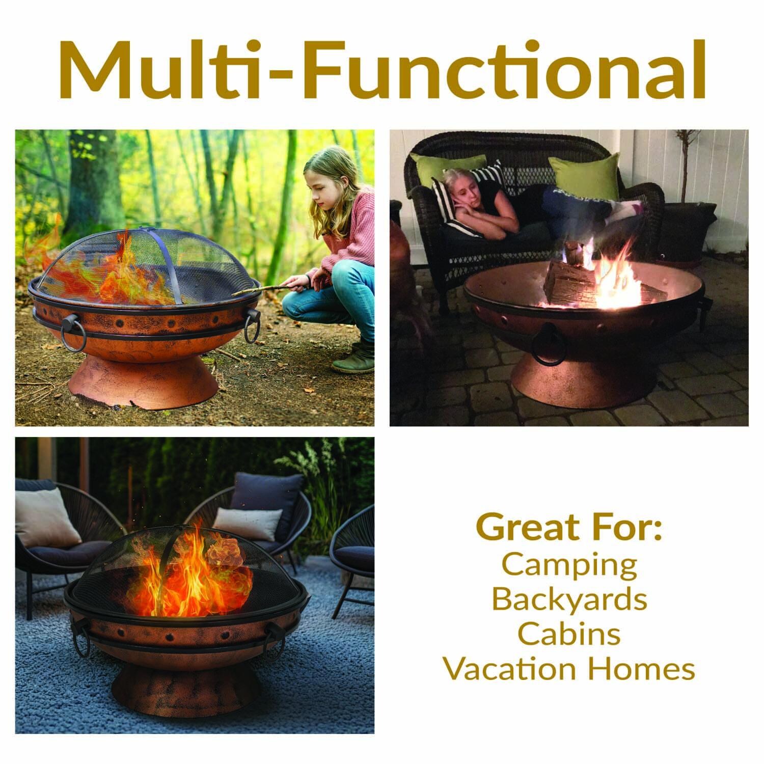 Cauldron 31-in Round Steel Wood-Burning Fire Pit in Copper by Ultimate Patio - Multi-Functional - Detail thumbnail