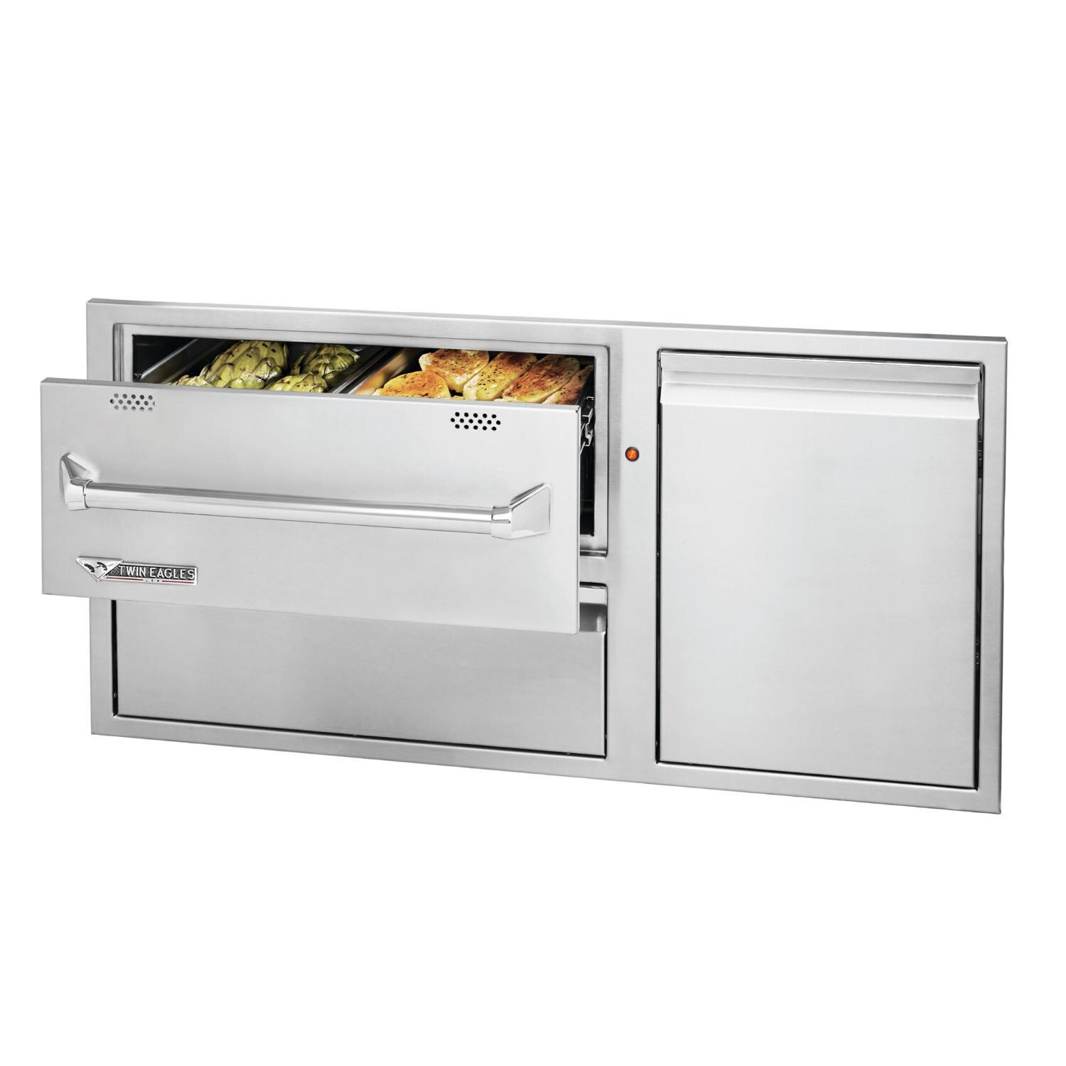 Twin Eagles TEWD42C-C 42-in Built-In 120V Electric Outdoor Warming Drawer w/ Utility Drawer & Roll-Out Trash/Propane Tank Bin - White Background thumbnail