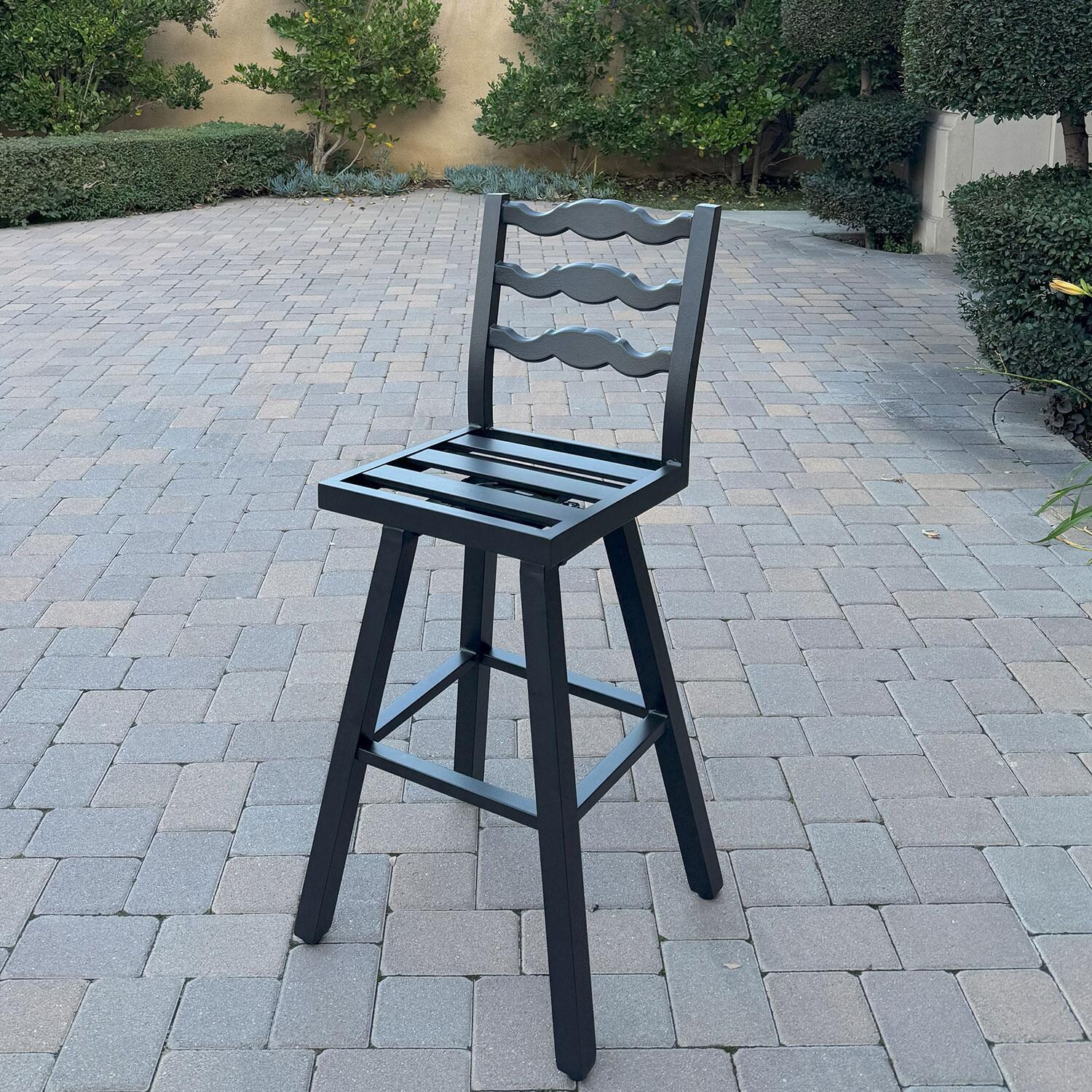 Aspen Aluminum 3 Pc Patio Bar Set w/ 30-in Round Bar Table in Blue by Darlee - Bar Stool - Without Cushion - Lifestyle thumbnail