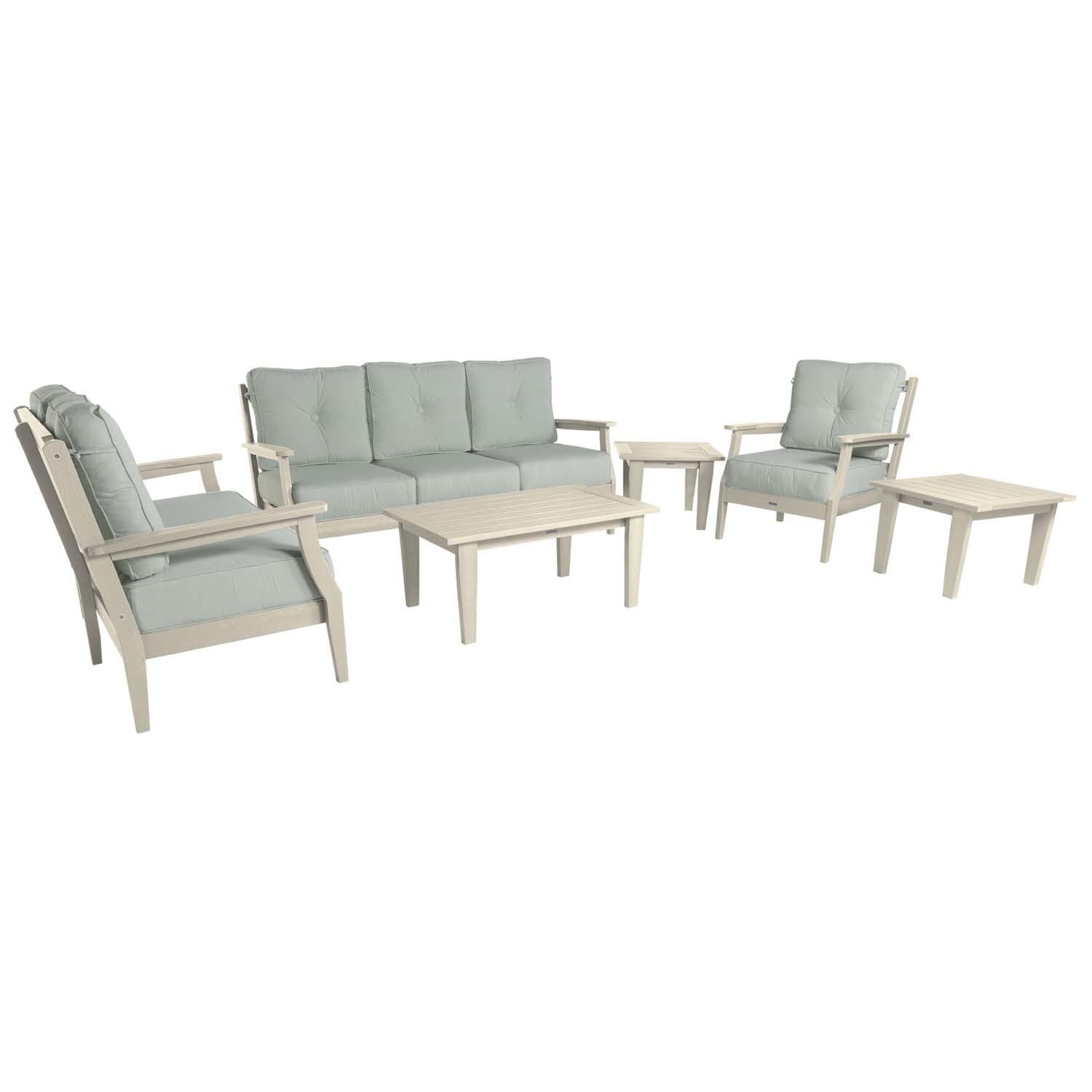Blushing Bay 6 Pc Recycled Plastic Grand Seating Set in Canvas Seasalt/Whitewash by Lakeview Outdoor Designs - White Background thumbnail